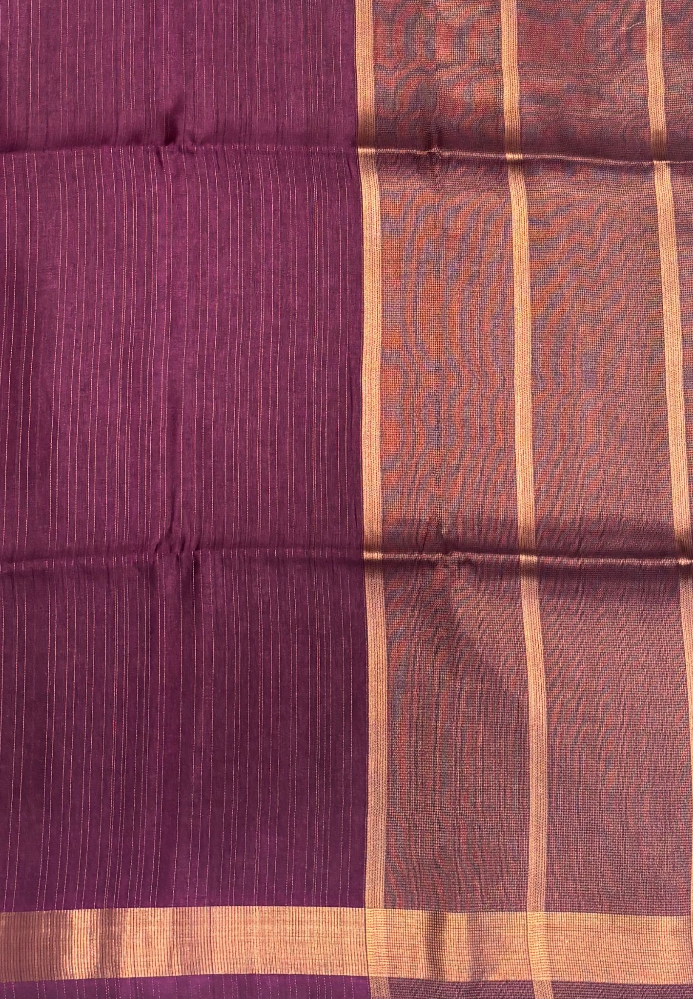 Matka Tussar Saree-Elegant Handwoven Saree with Wine in Fine Zari Stripes