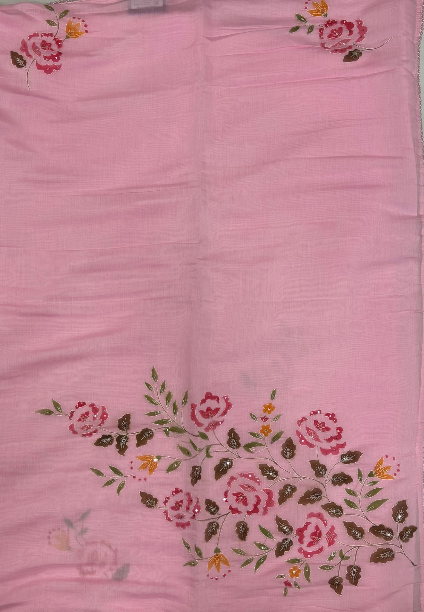Muslin Saree-Pink With Floral Patten