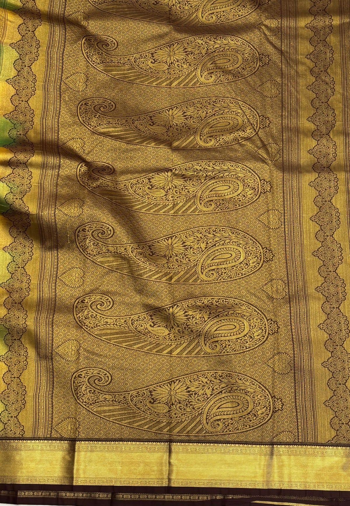 Budget Kanchipuram Saree-Peacock Green with Contrast Border