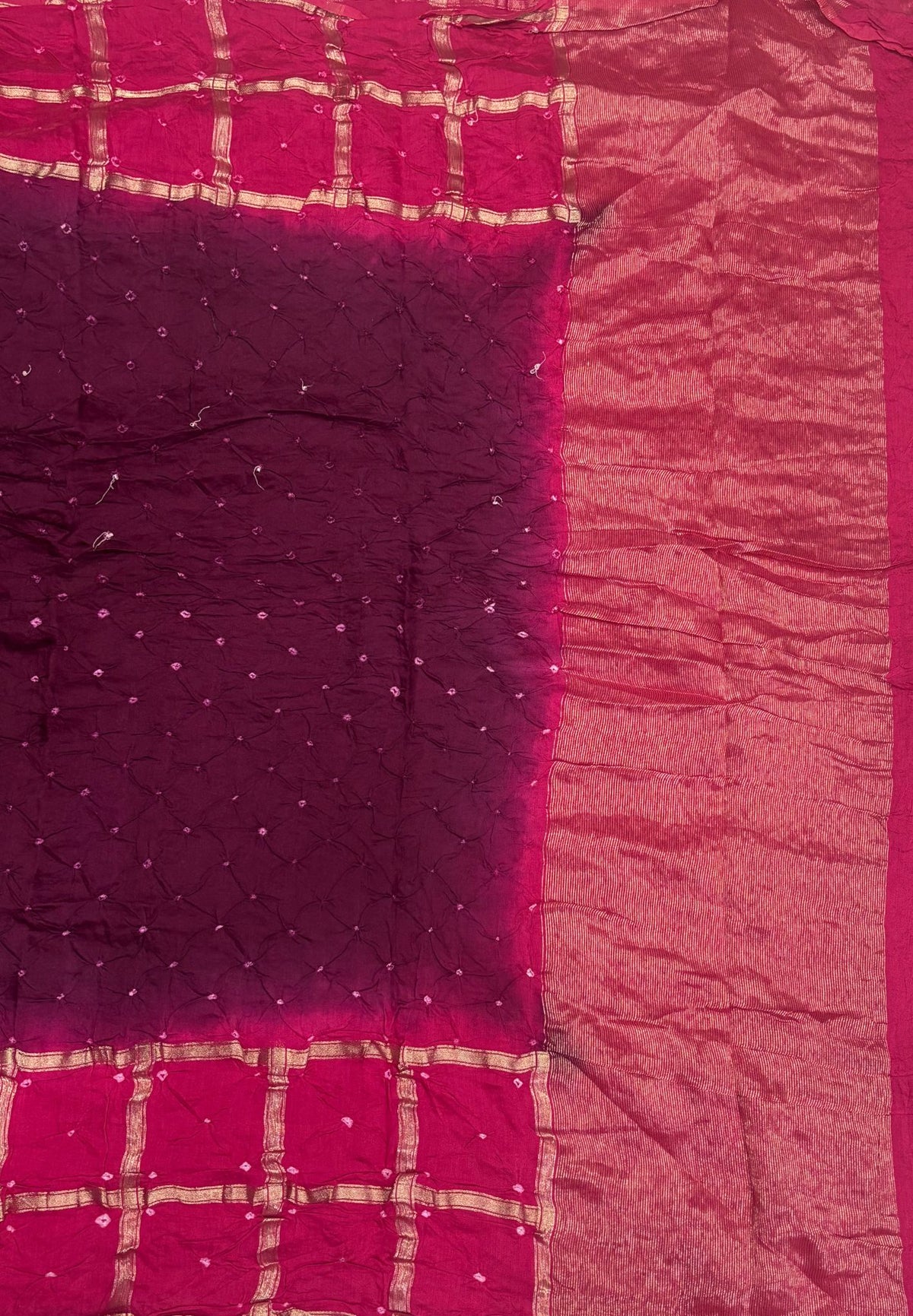 Banarasi Bandeji Saree-Wine in Zari Checks with Contrast Border