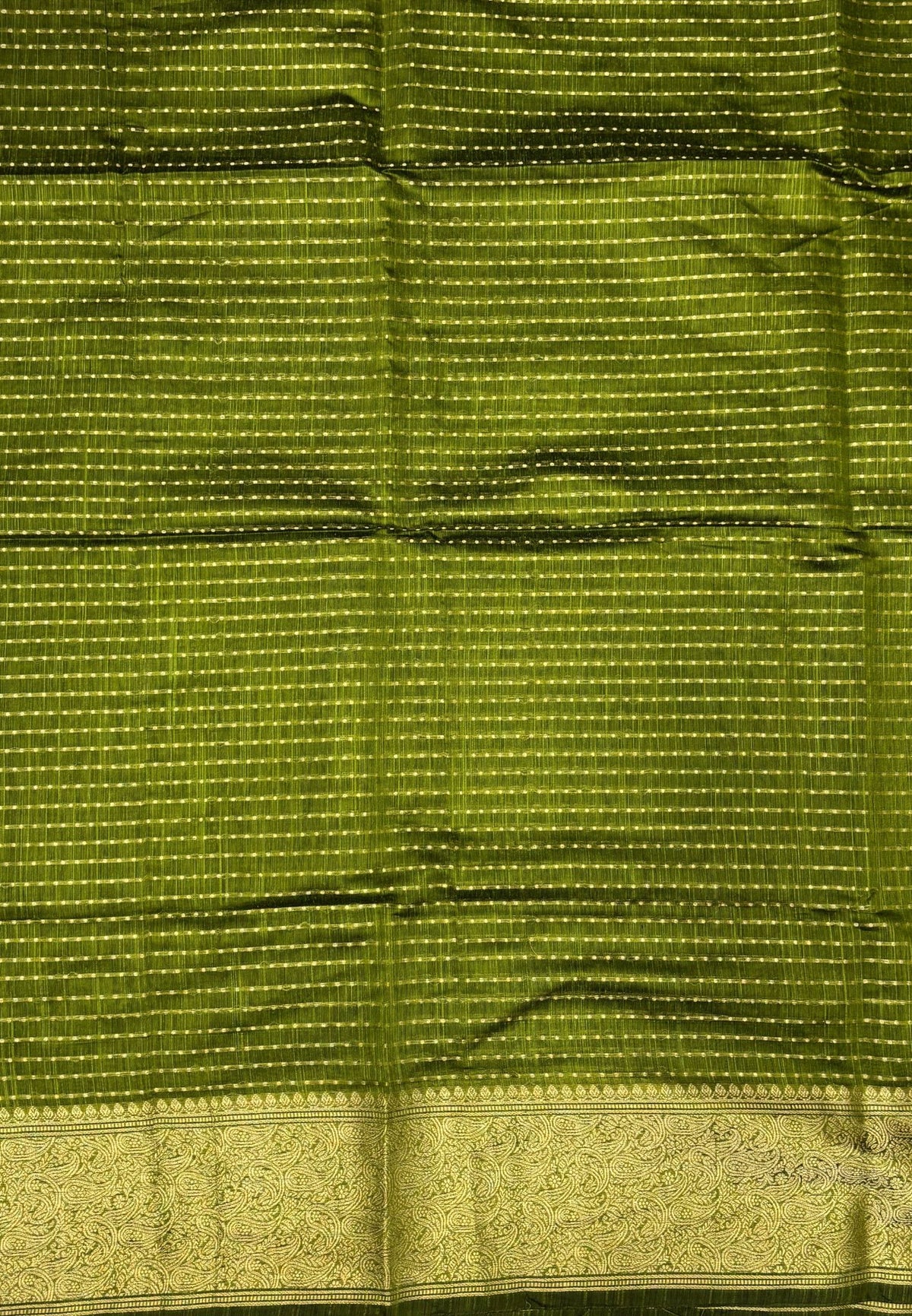 Handloom Cotton Saree-Olive Green in 1000 Butta Pattern