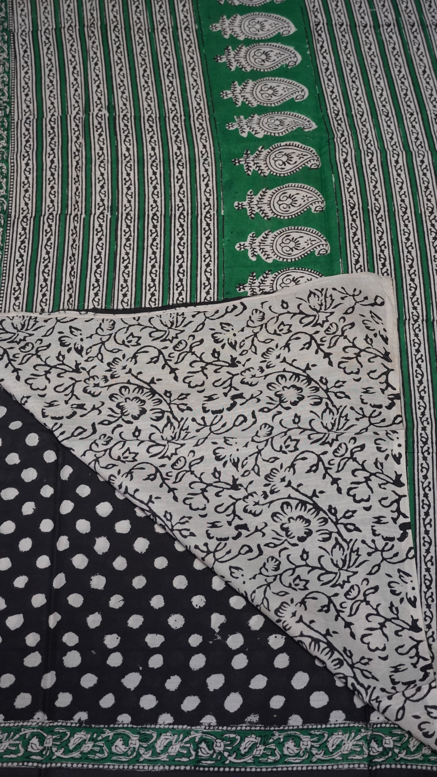 Mul Mul Cotton Saree Black Small Dots