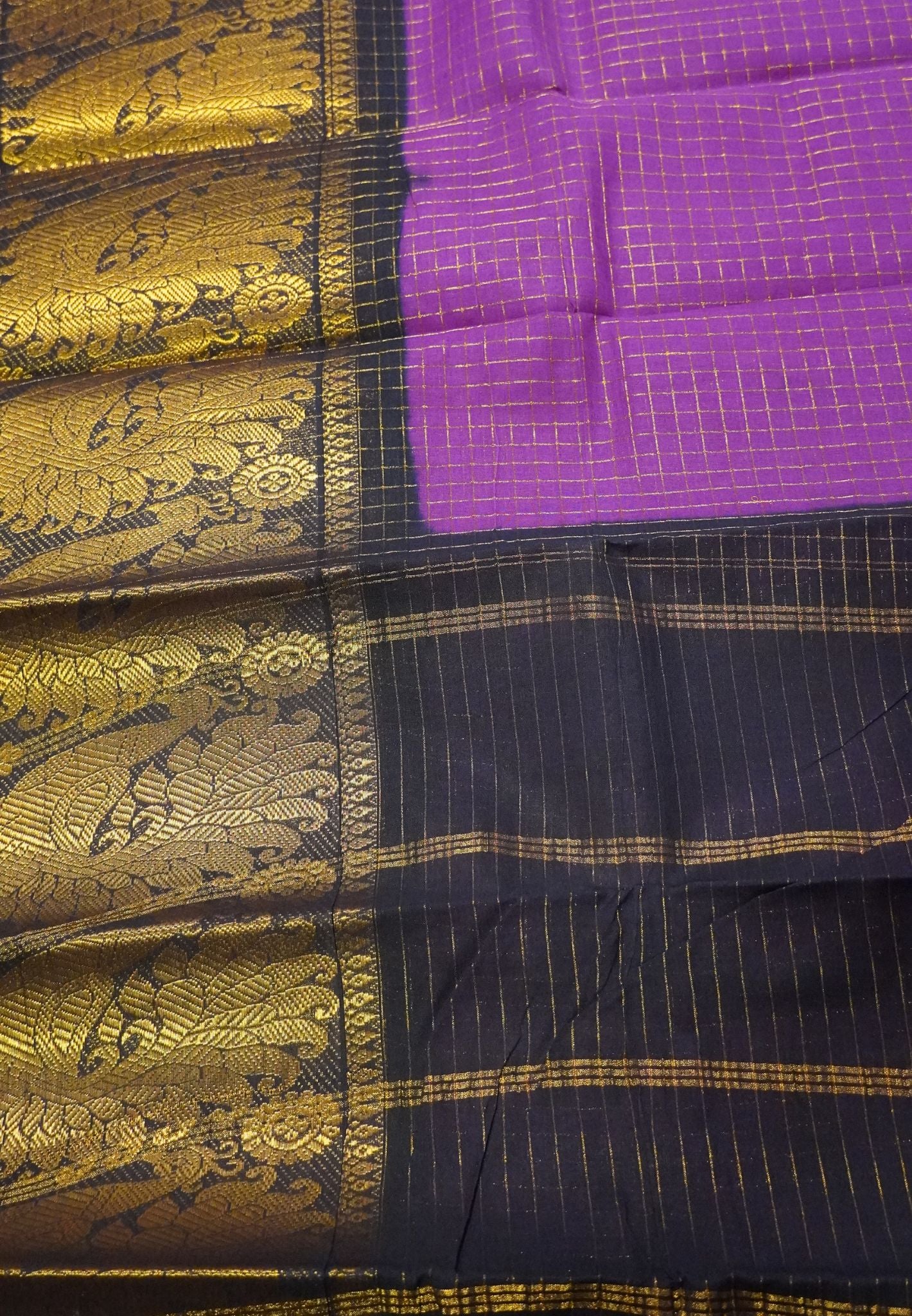 Sungudi Cotton- Checks Big Border Purple