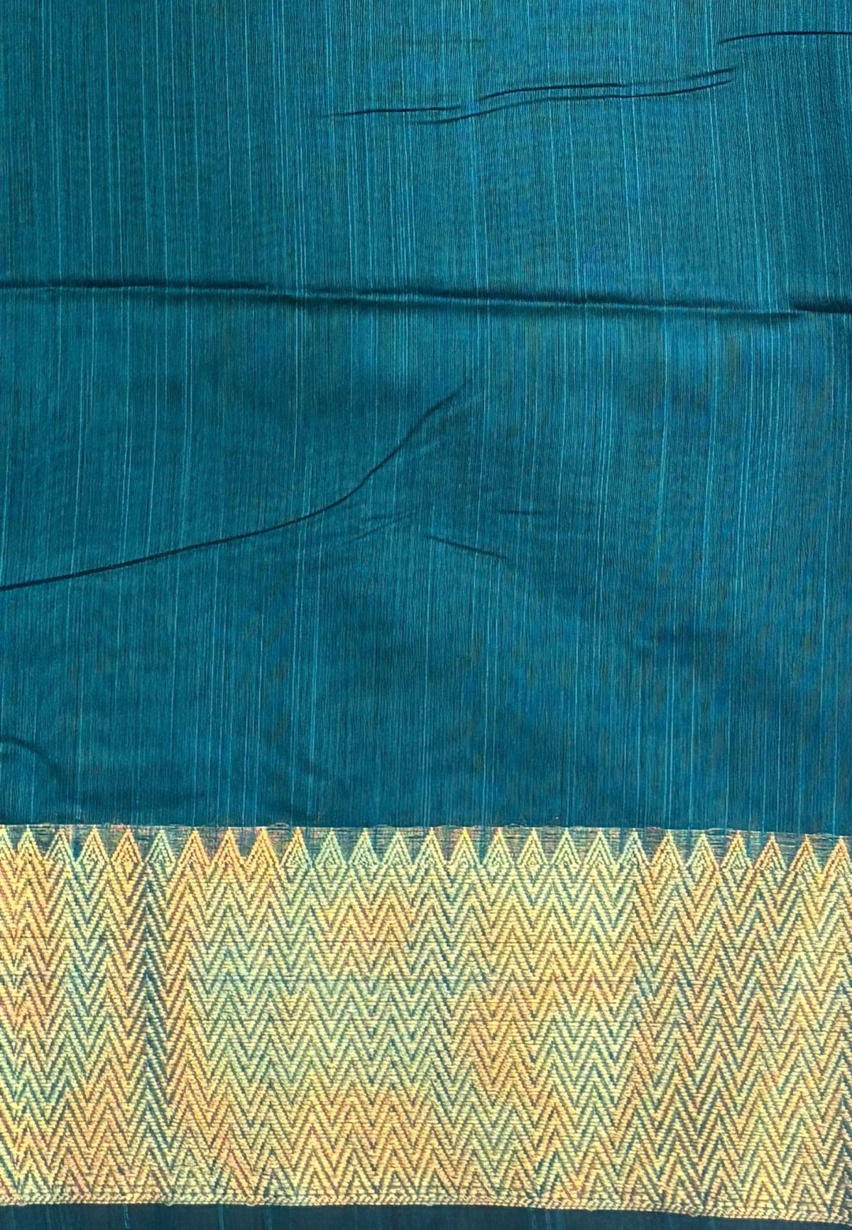 Handloom Cotton Saree-Peacock Green In Zigzag Zari Border
