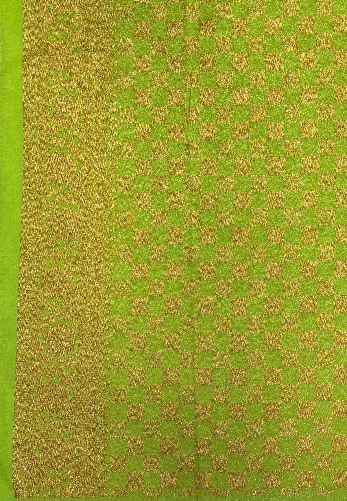 Banarasi Crepe Saree-Light Green In Square Check Brocade With Contrast Border