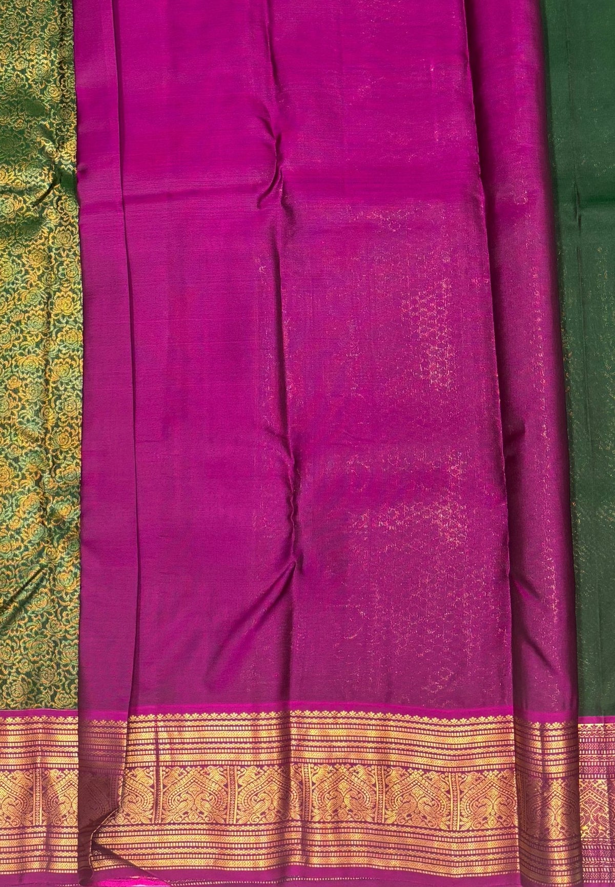 Pure Kanchipuram Silk Saree-Green with Contrast Border