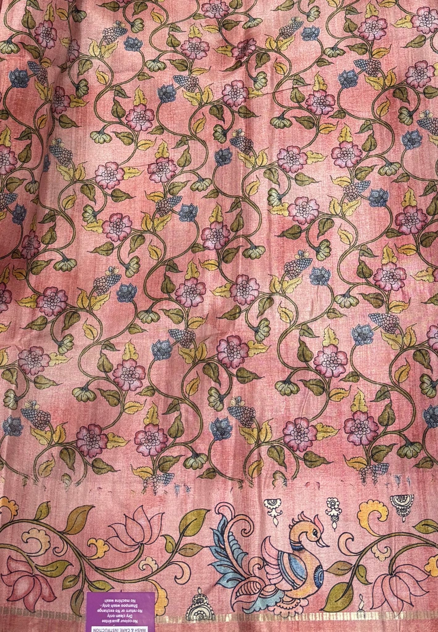 Matka Tussar Saree-Coral Red with Kalamkari Border