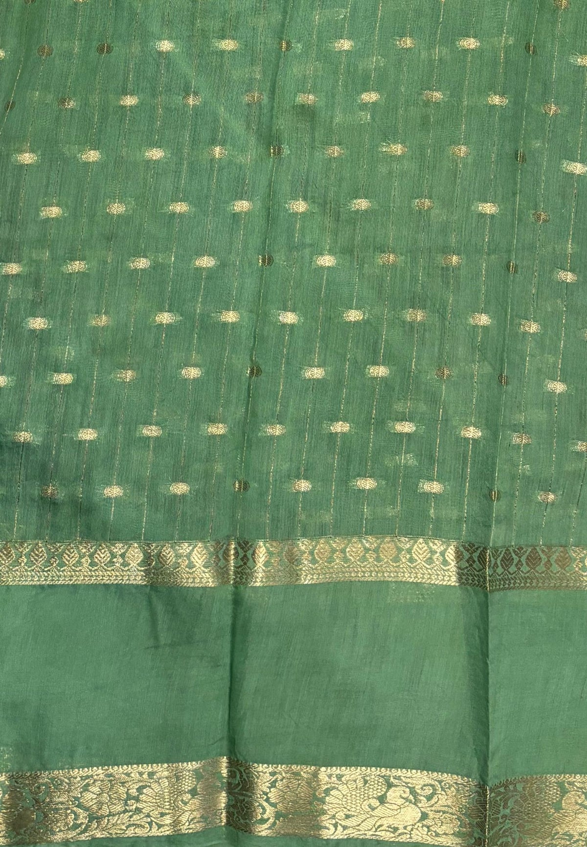 Banarasi Tussar Saree-Bottle Green in Retpet Zari Border