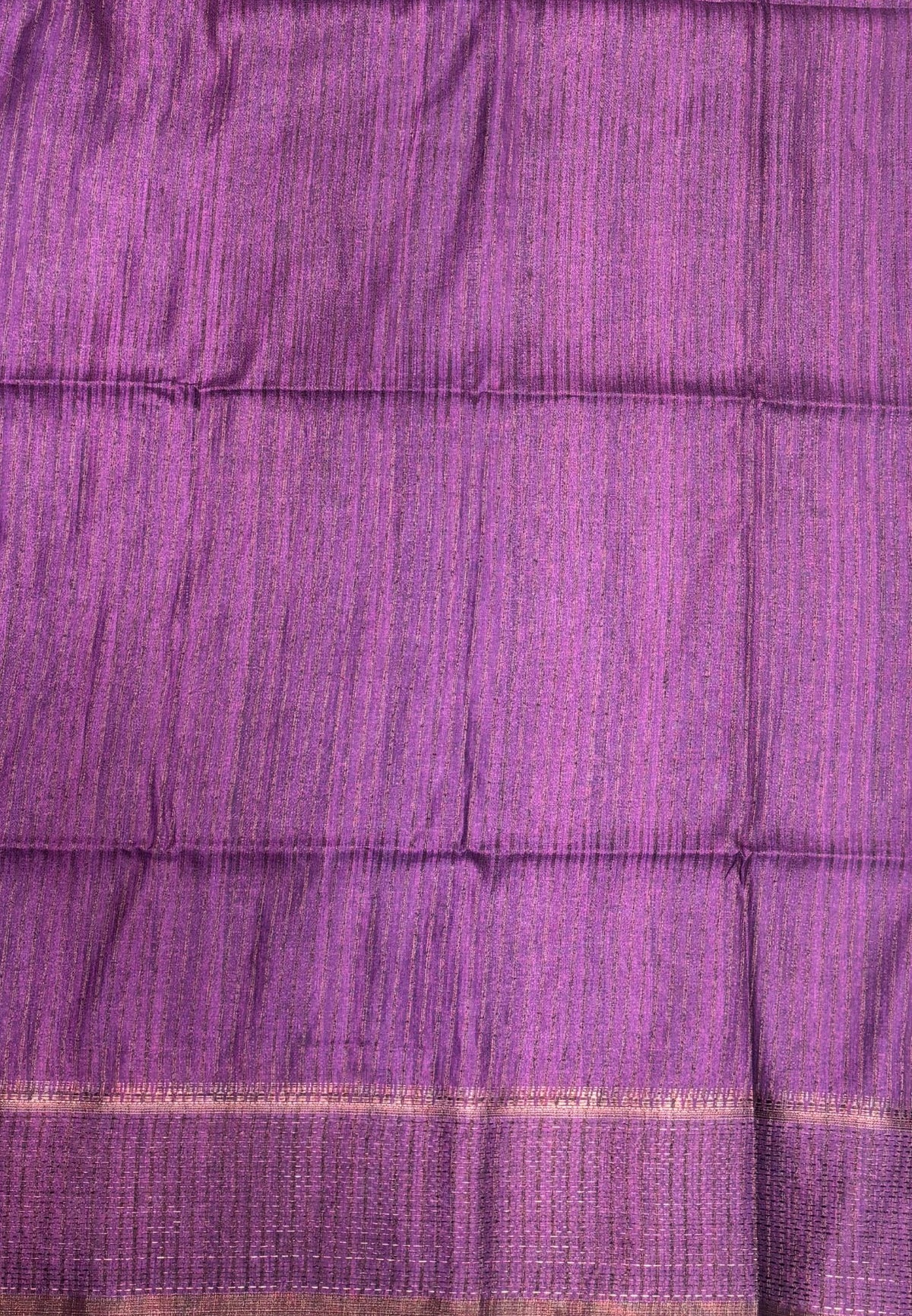 Matka Tussar Saree-Blue in Classic Striped Zari with Contrast Border