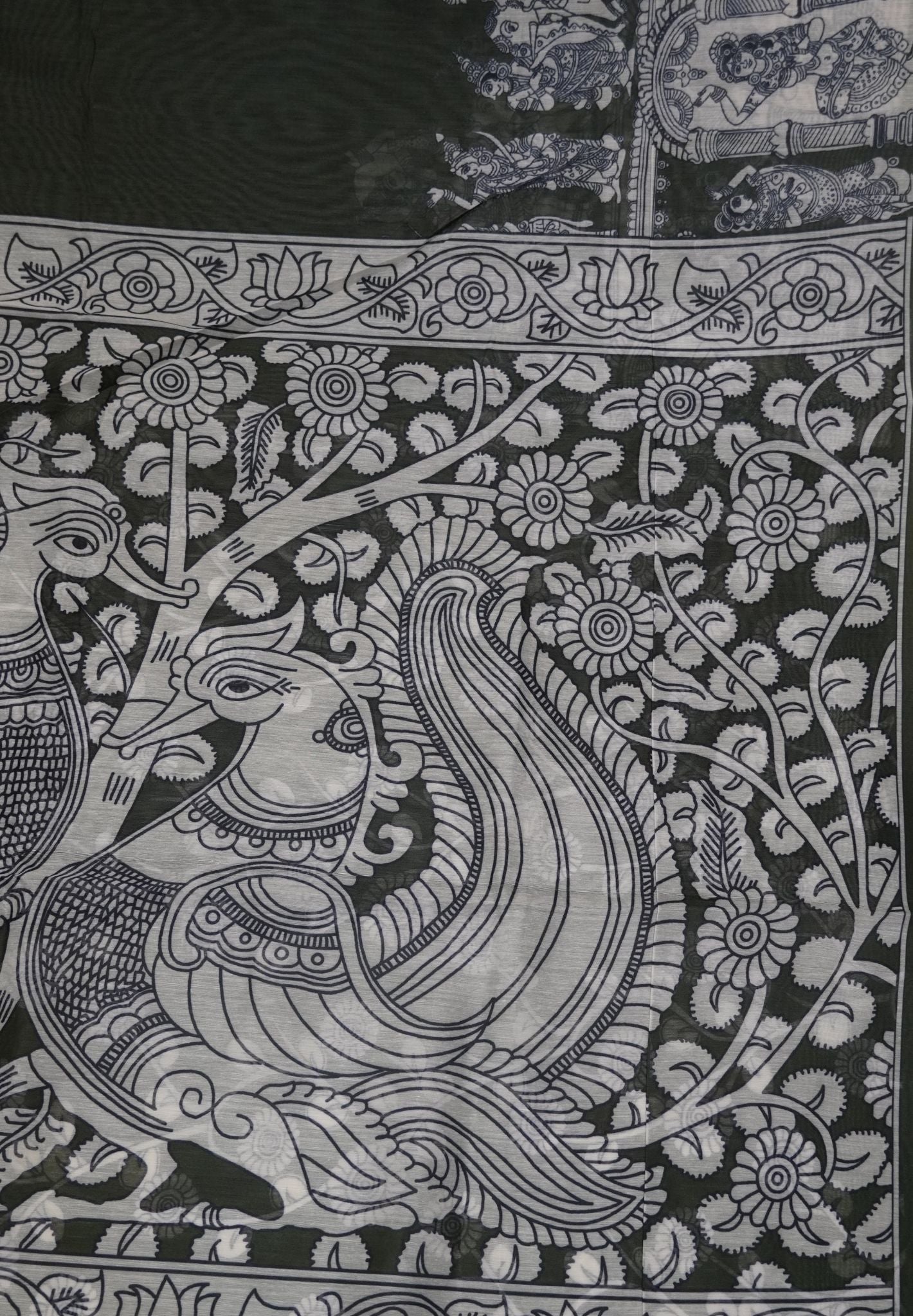 Chanderi Saree - Sage Green with penn kalamkari print