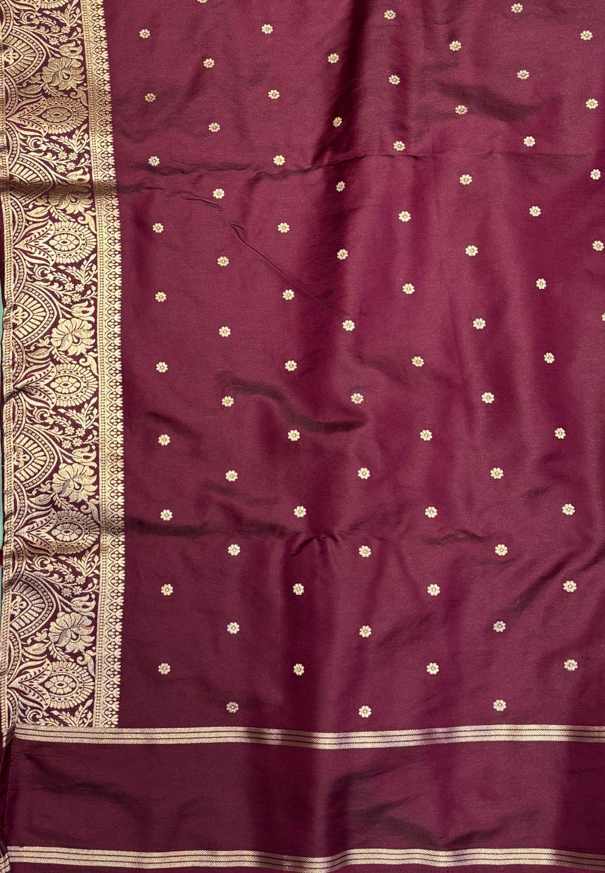 Gaji Silk Saree-Sea Green in Butta Retpet Zari with Contrast Border