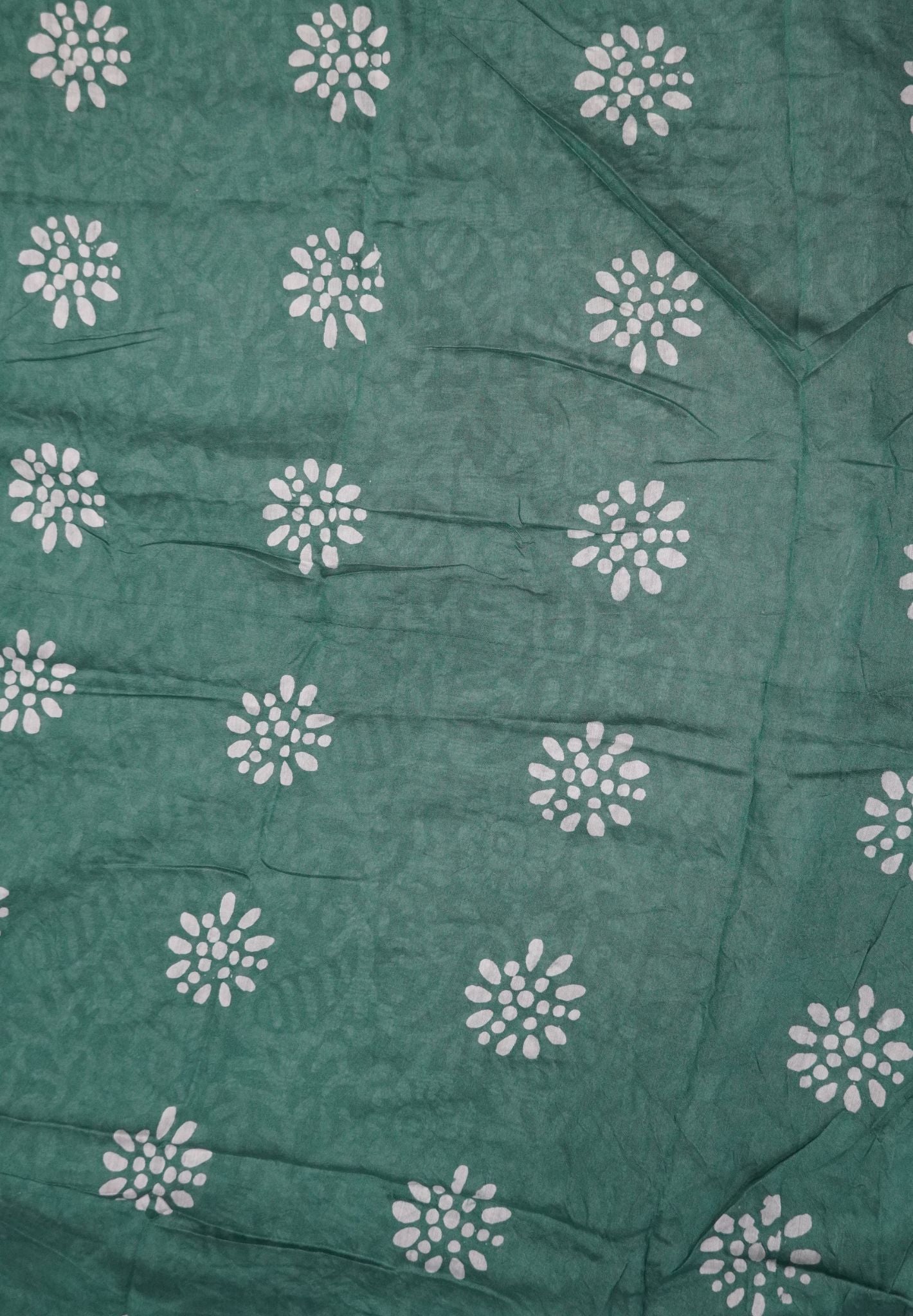 Cotton Saree-Metallic Green with Batik Print