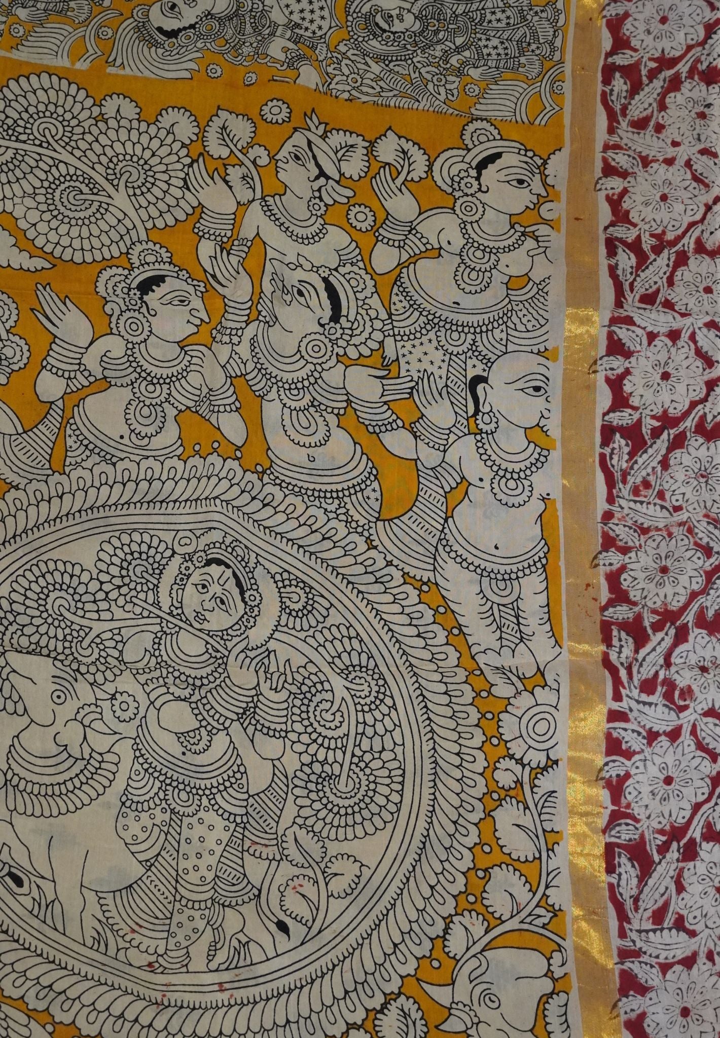 Kalamkari Silk Saree - Mustard