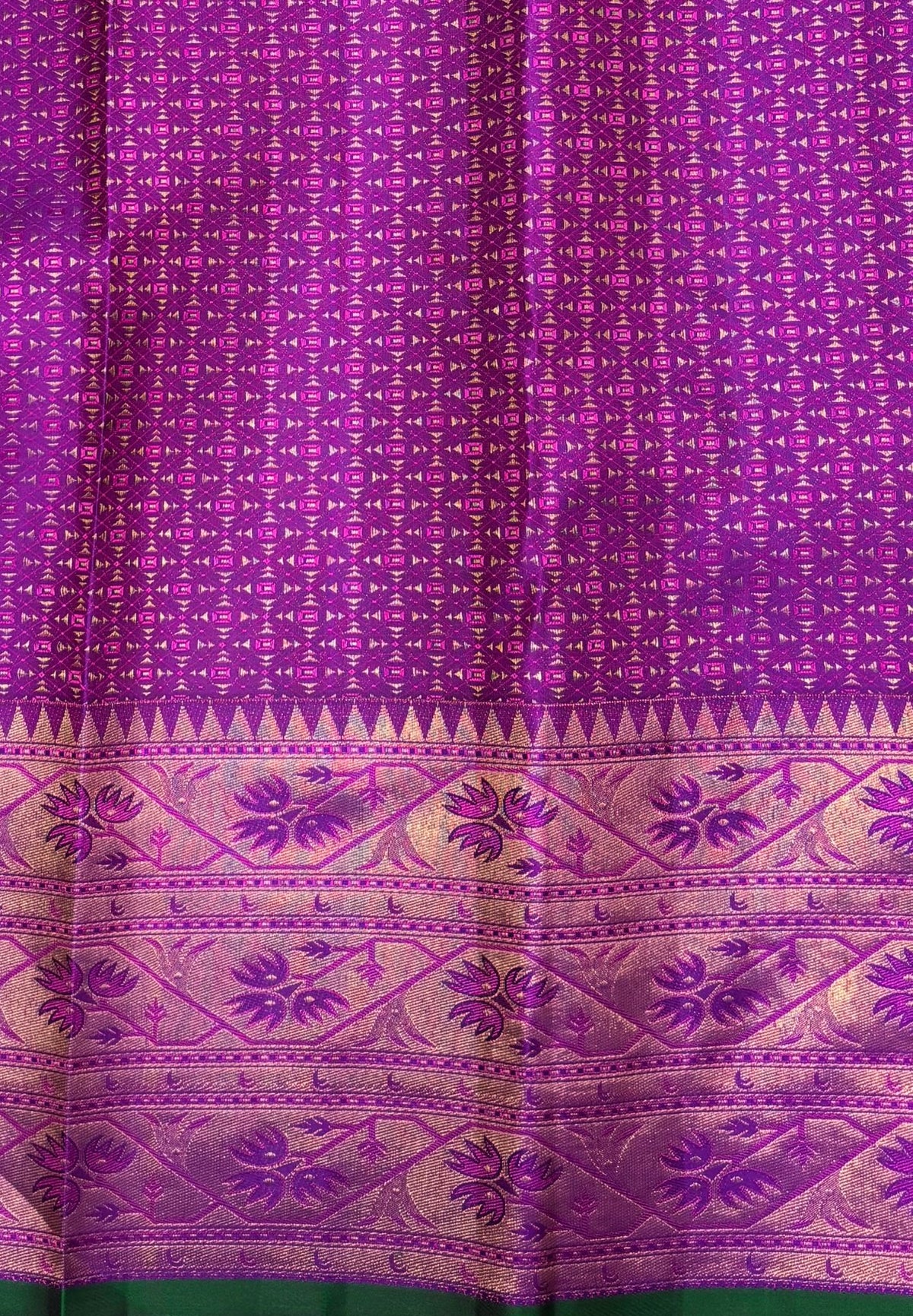 Pure Kanchipuram Silk Saree-Yellow in Floral Geometric Panel Zari with Contrast Border