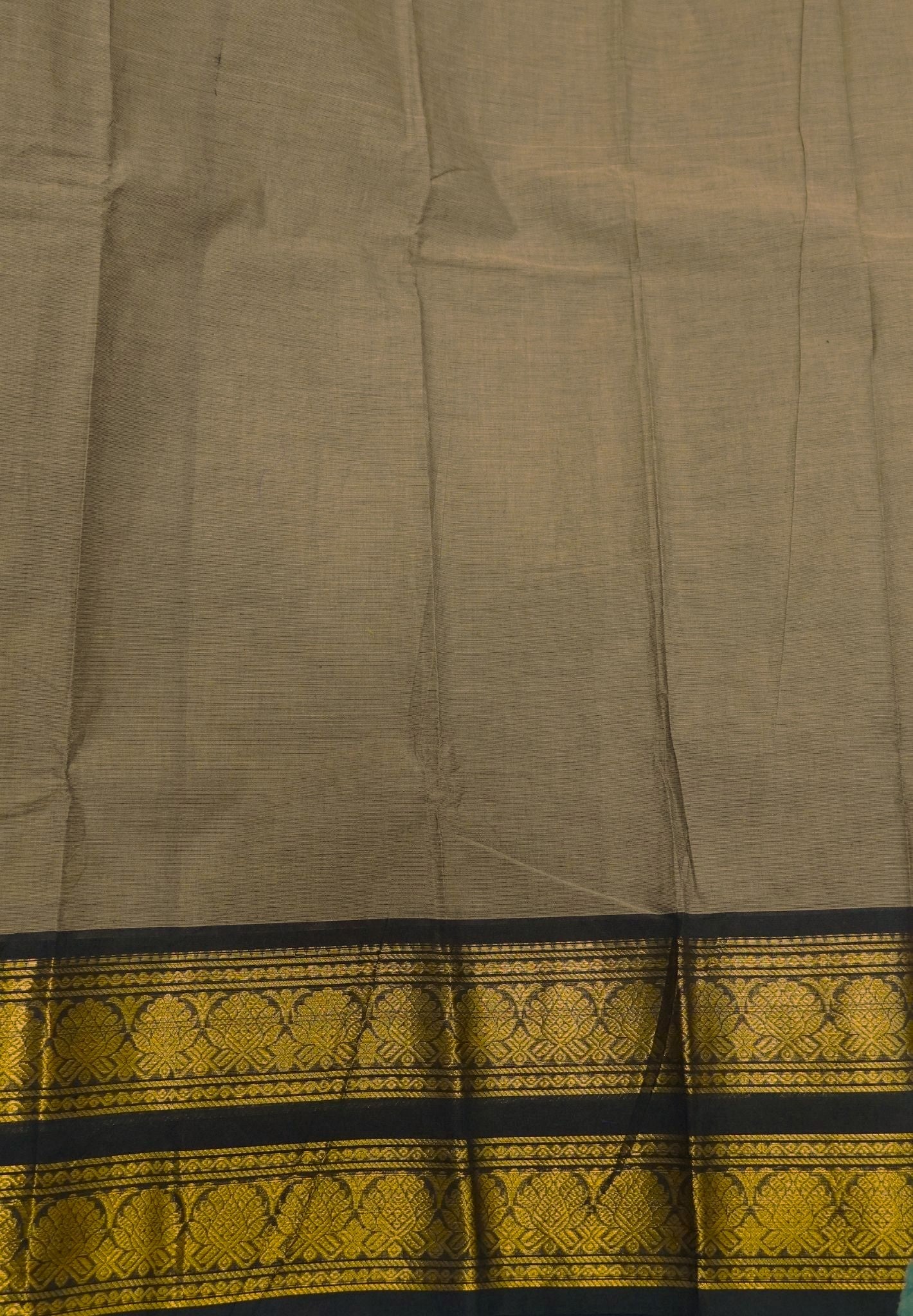 Chettinadu Cotton Saree-Bronze Beige with Floral Zari Border