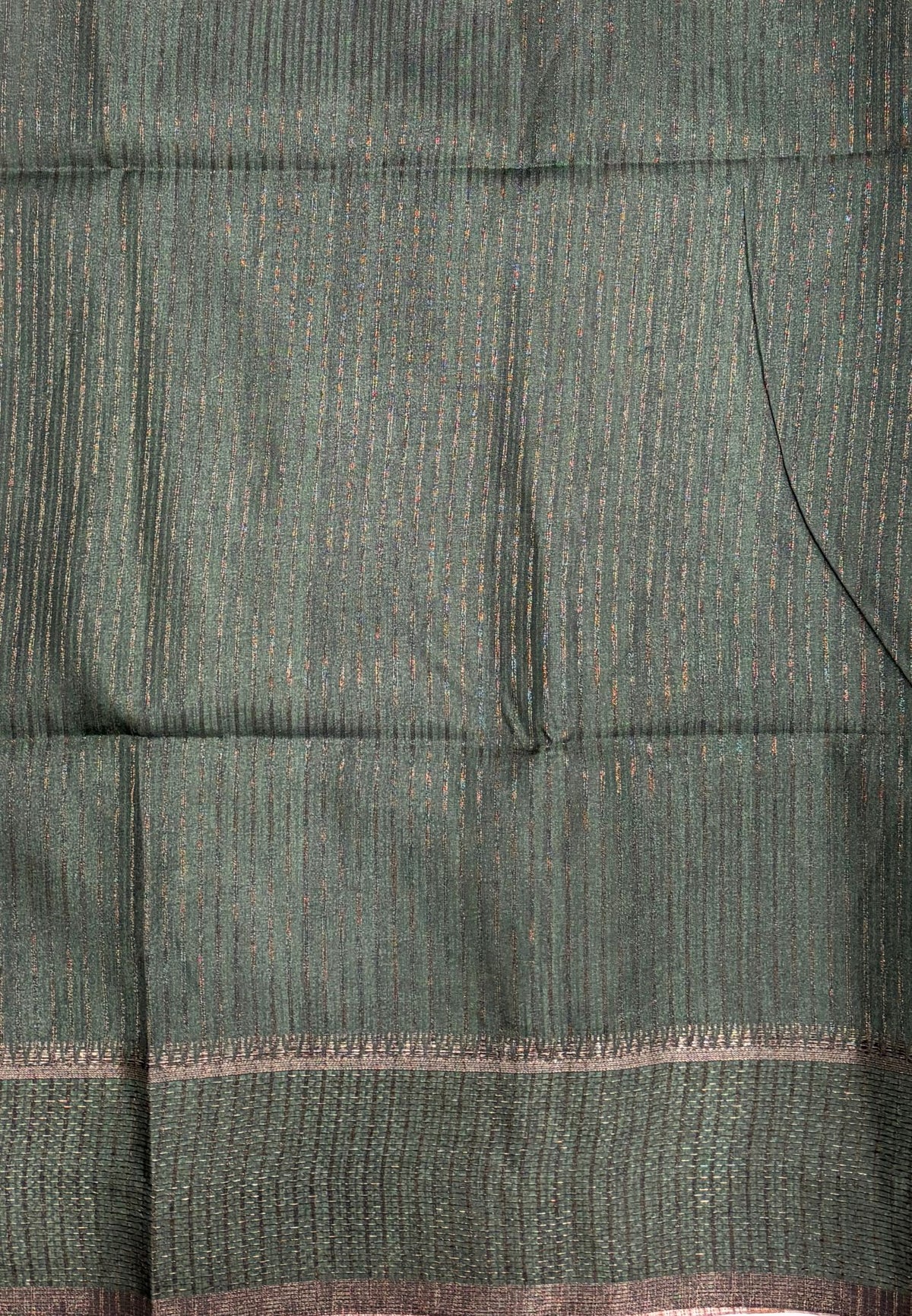 Semi Tussar Saree-Metalic Green with Antique Zari Border