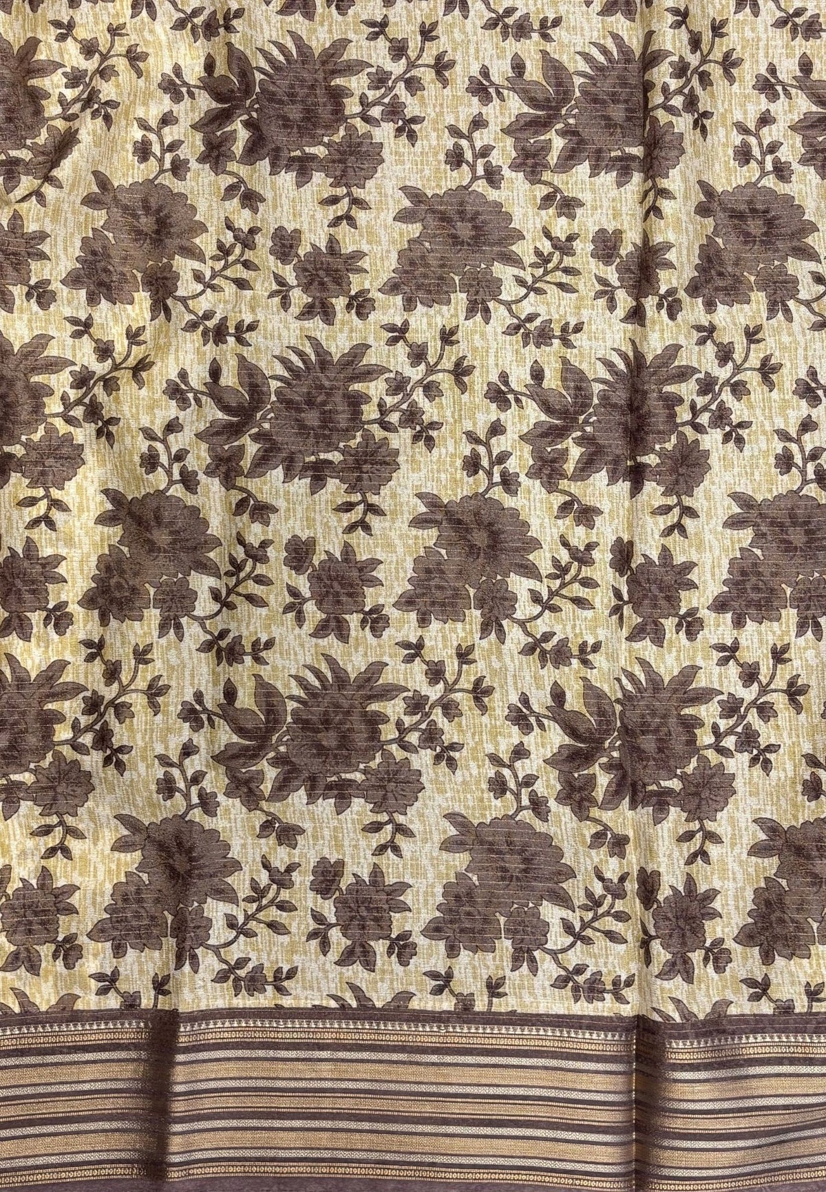 Muslin Tussar Saree-Purple In Floral Vine Border