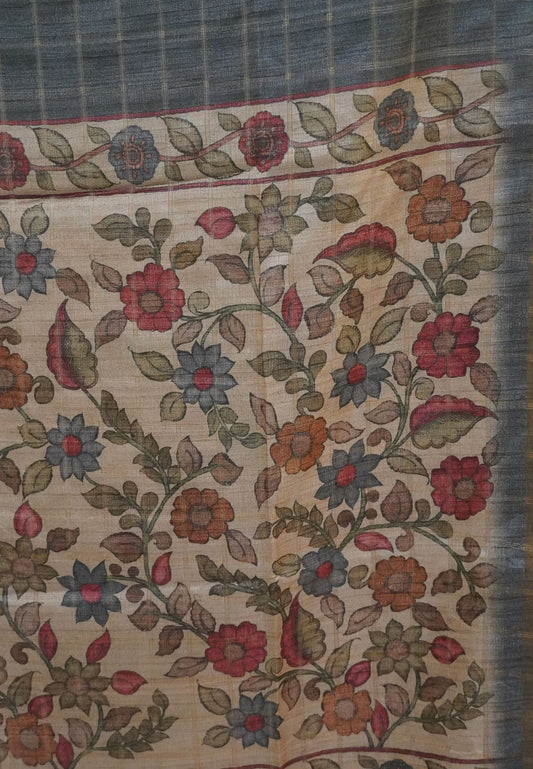 Semi Tussar Saree - Grey