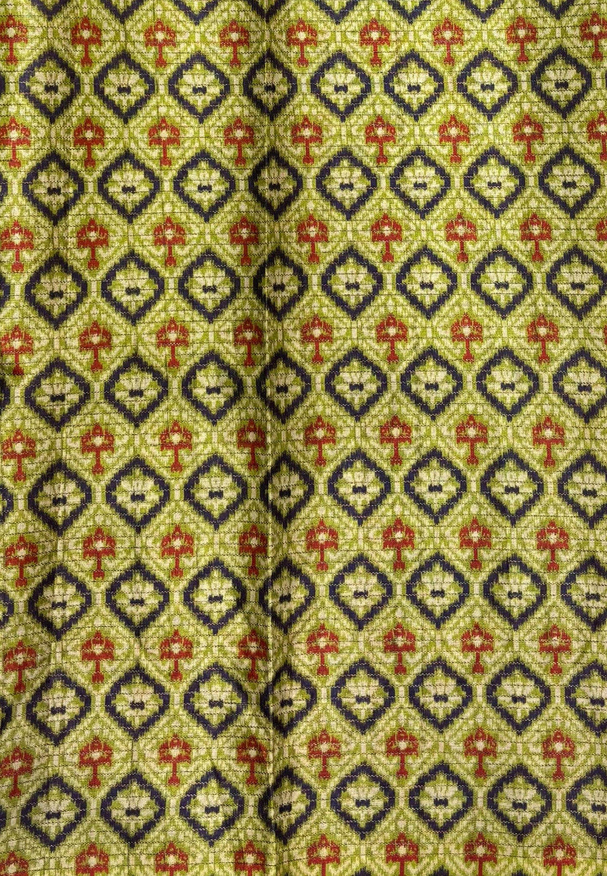 Semi Tussar Saree-Olive Green in Zigzag Tribal Pattern Border