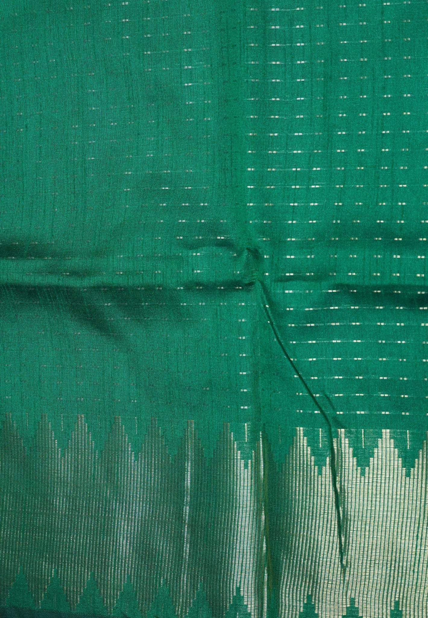 Semi Raw Silk Saree-Dark Green in Checked Zari