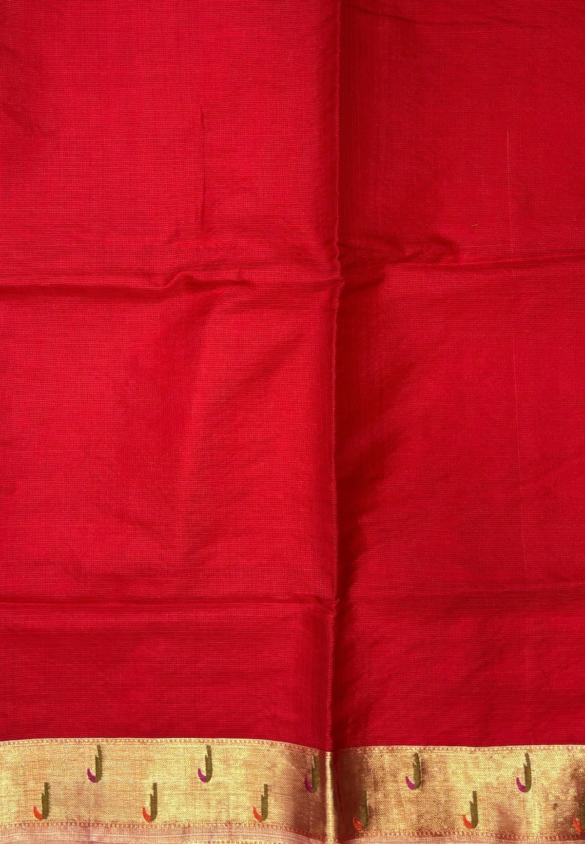 Silk Kota Saree-Red In Kalamkari Embroidery Border