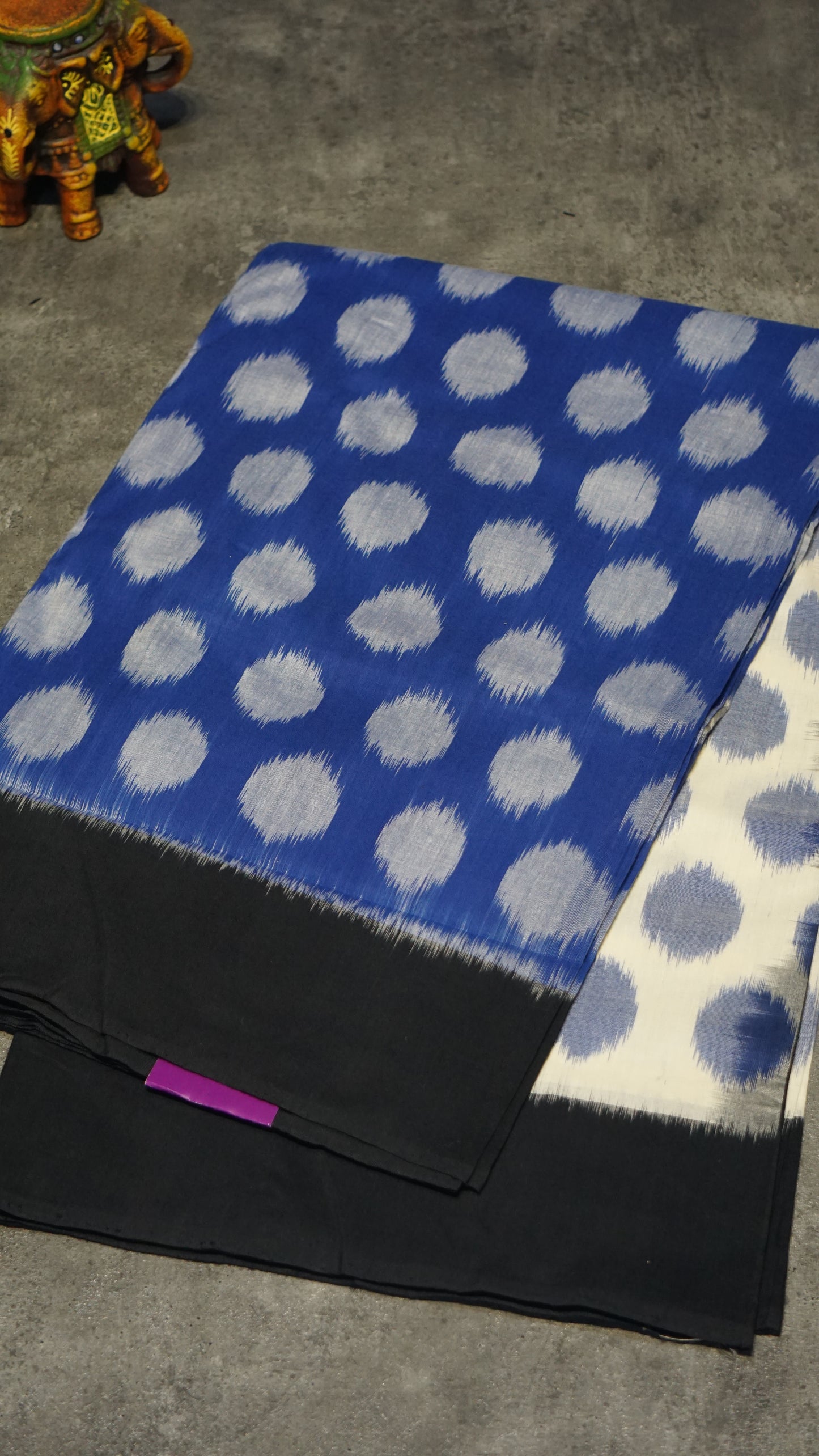 Pochampally Cotton double Ikkat Saree Blue - White