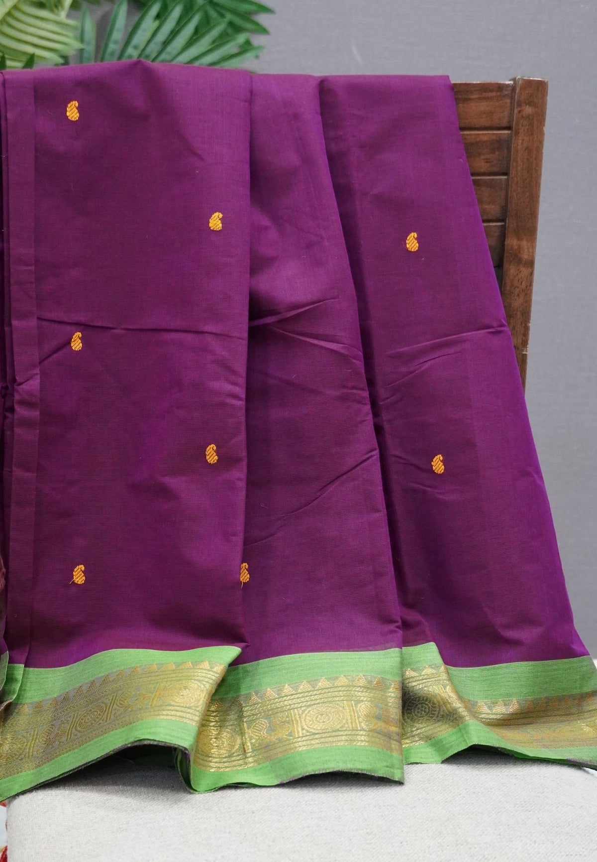 Chettinadu Cotton Saree-Wine with Ganga Jamuna border