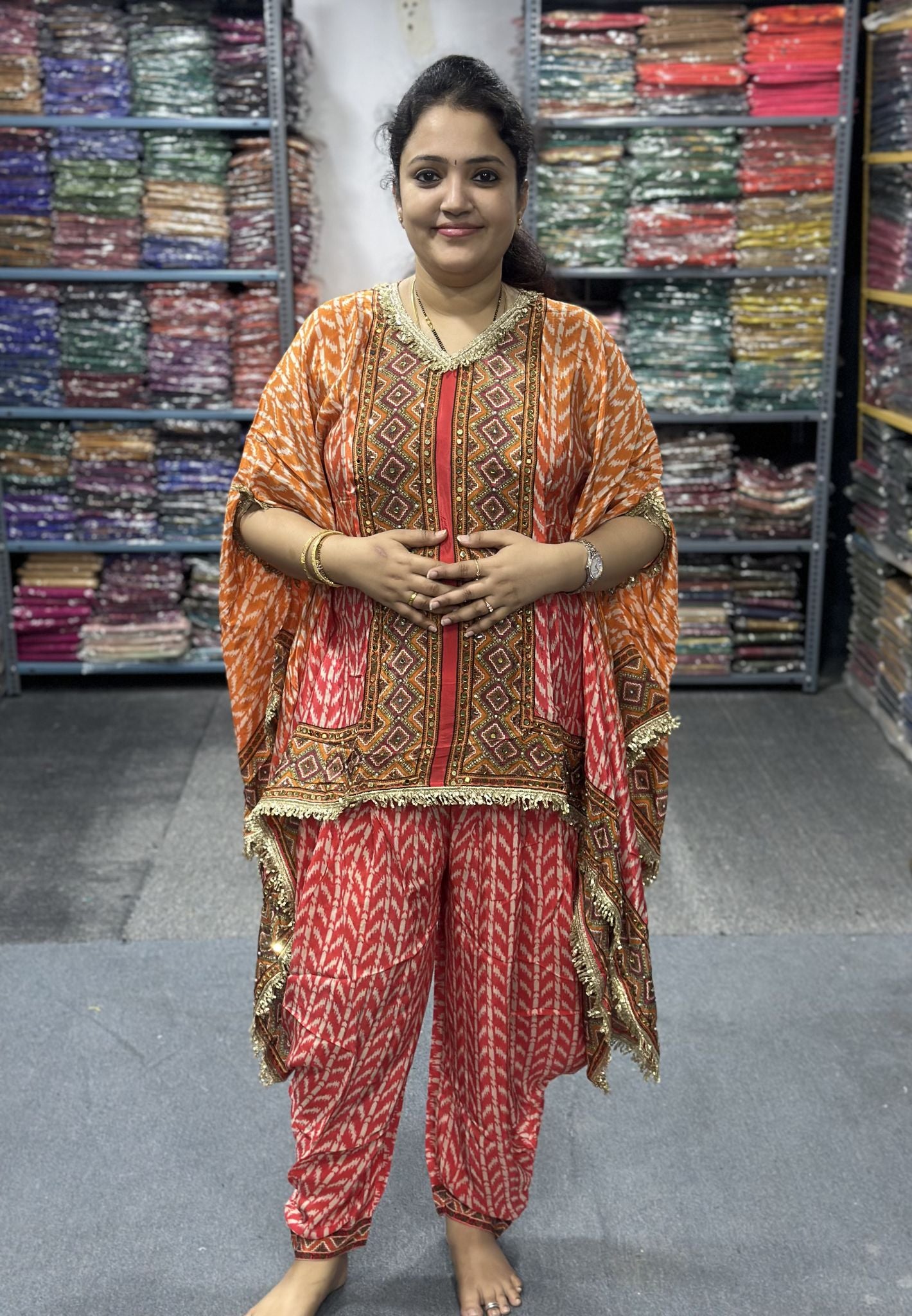 Kaftan with Sequence Work-Orange