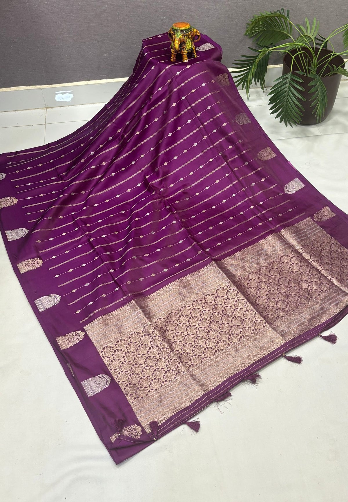 Gaji Silk Saree-Wine with Jumka Zari Butta