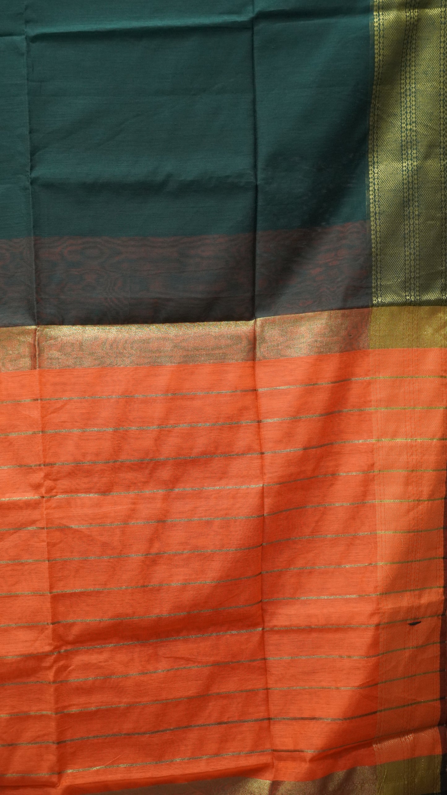 Maheswari Cotton Saree Plain-Bottle Green