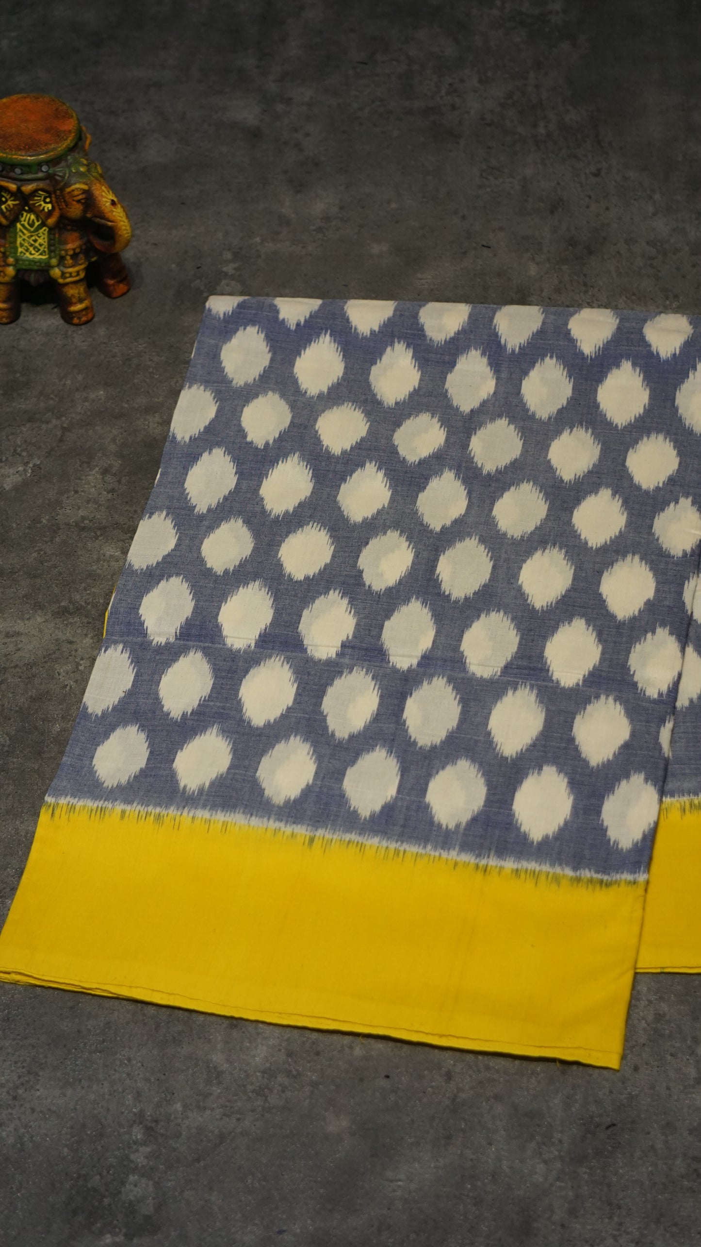 Pochampally Cotton double Ikkat Saree Light Blue - Yellow