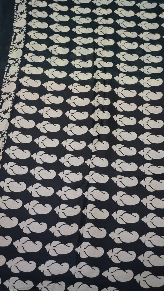 Mul Mul Cotton Saree Black