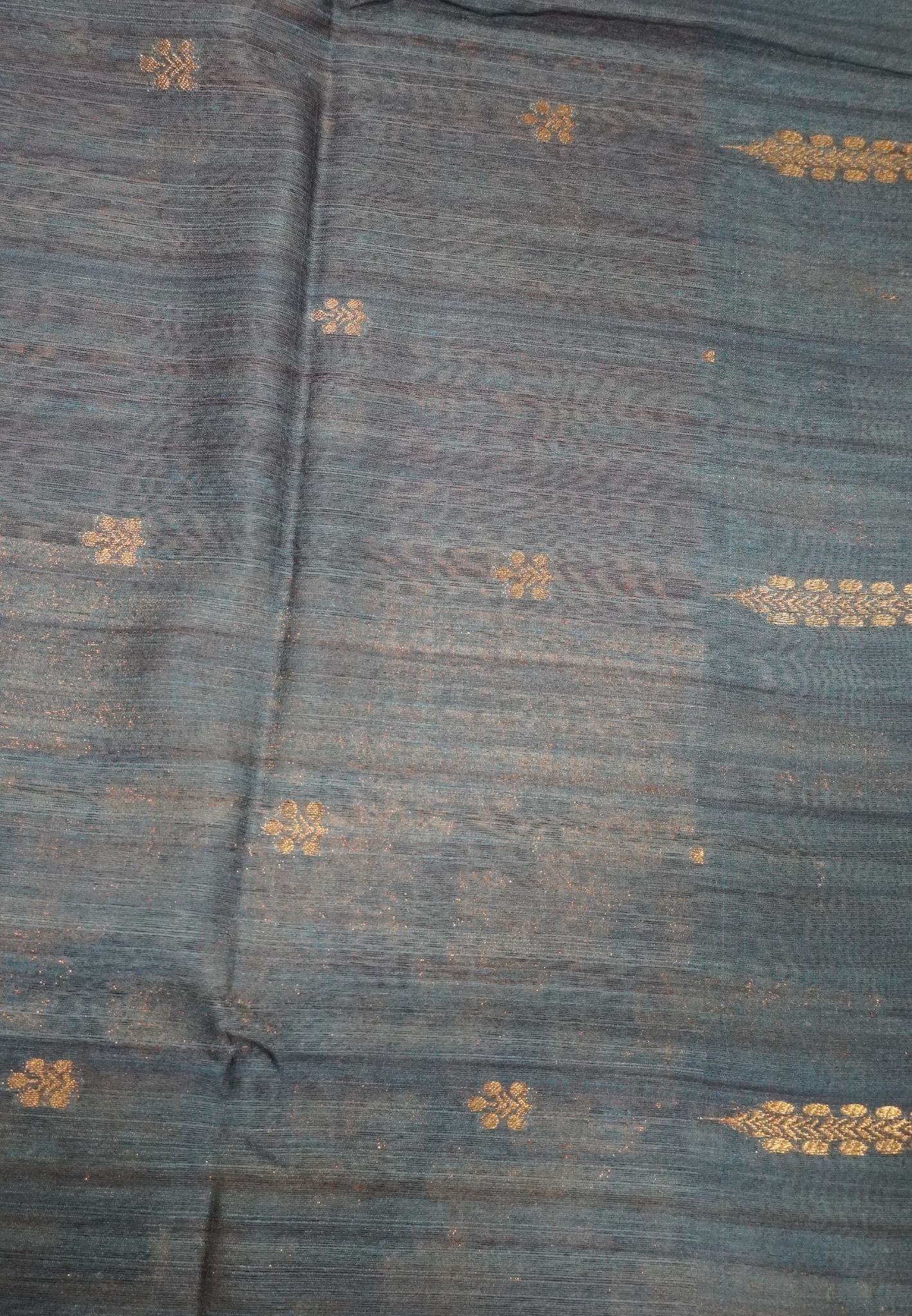 Linen Saree - Brown - Blue