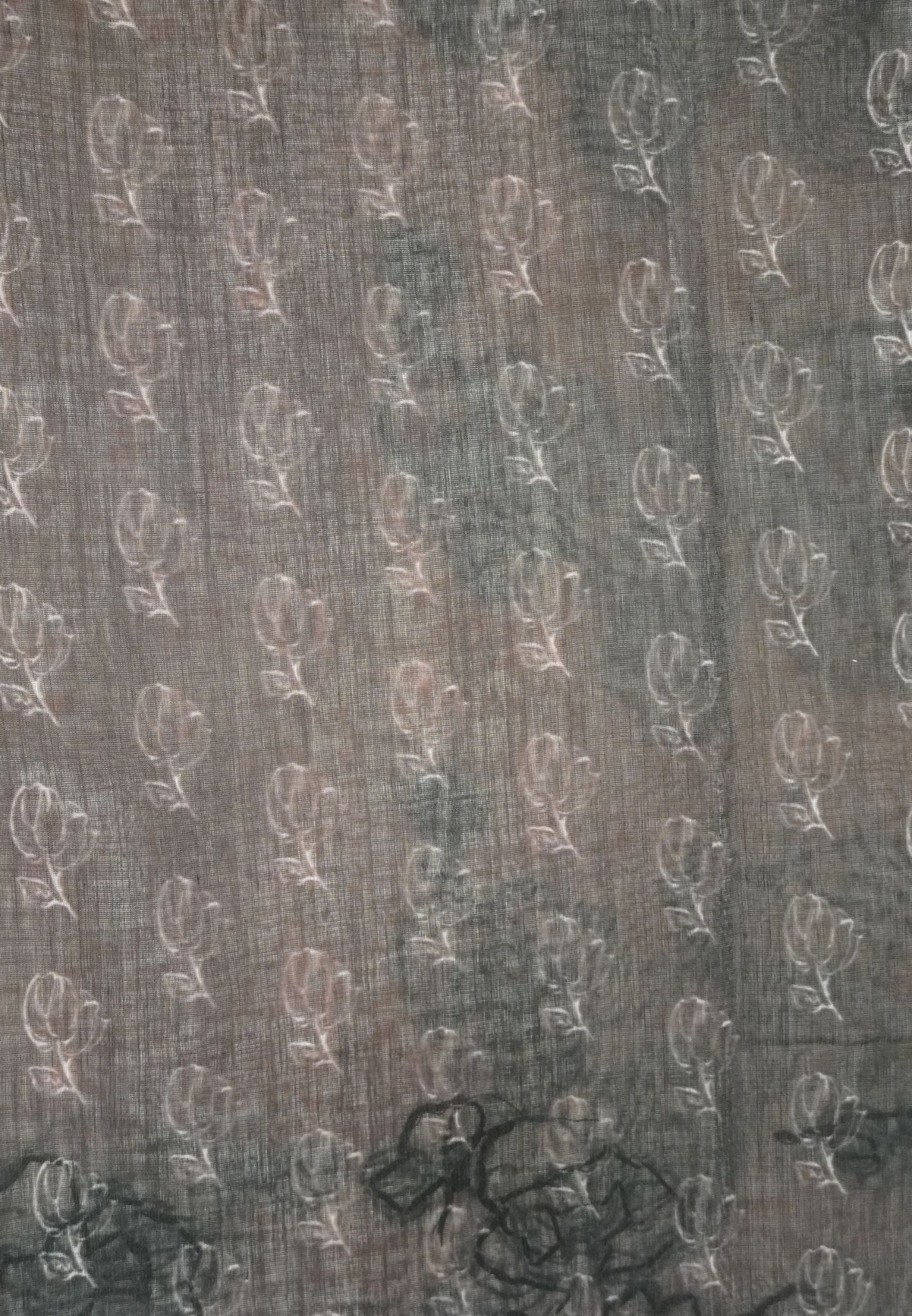 Linen Cotton Saree- Light Pink with French Knot
