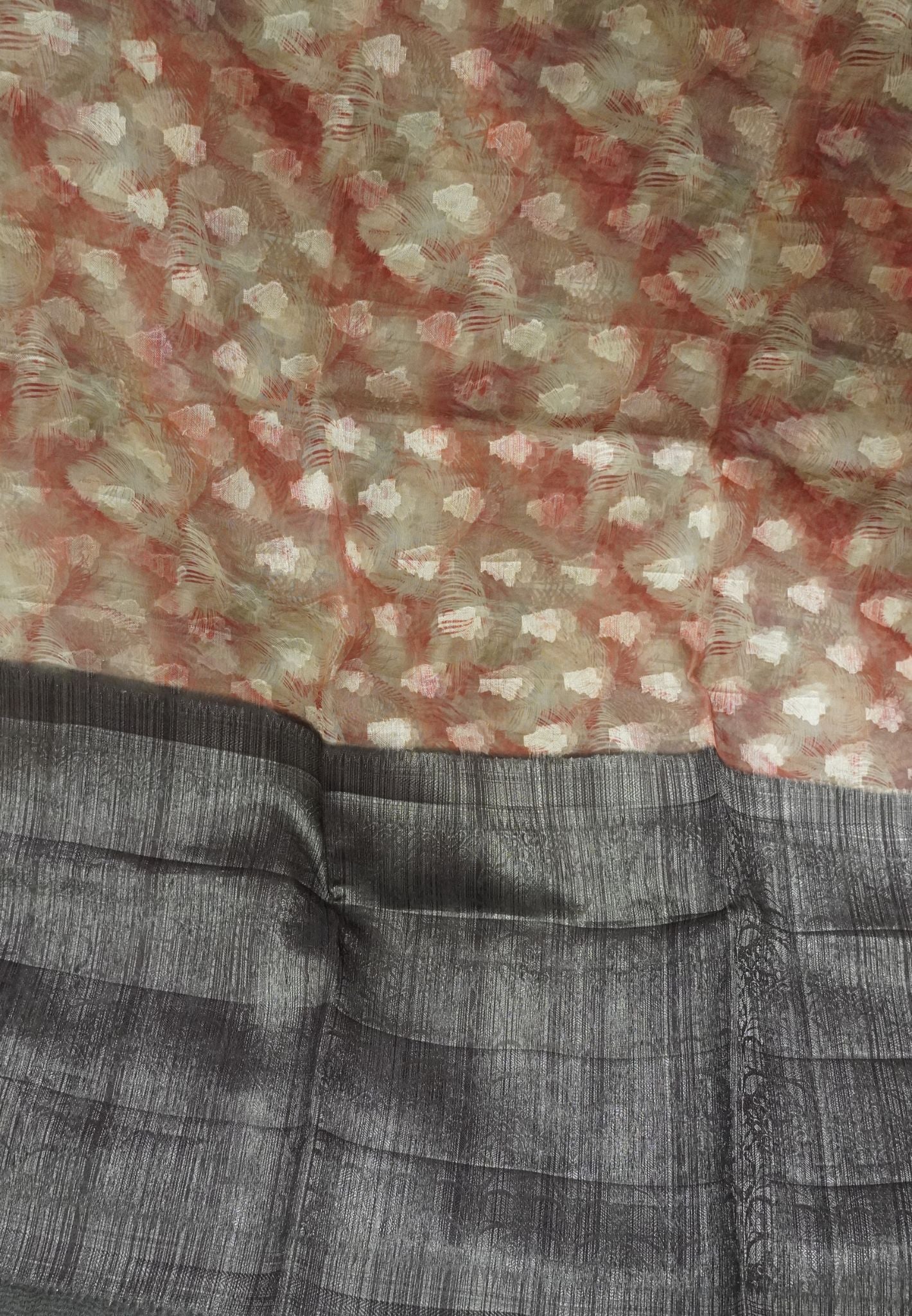 Organza Saree-Brown with Floral Pattern
