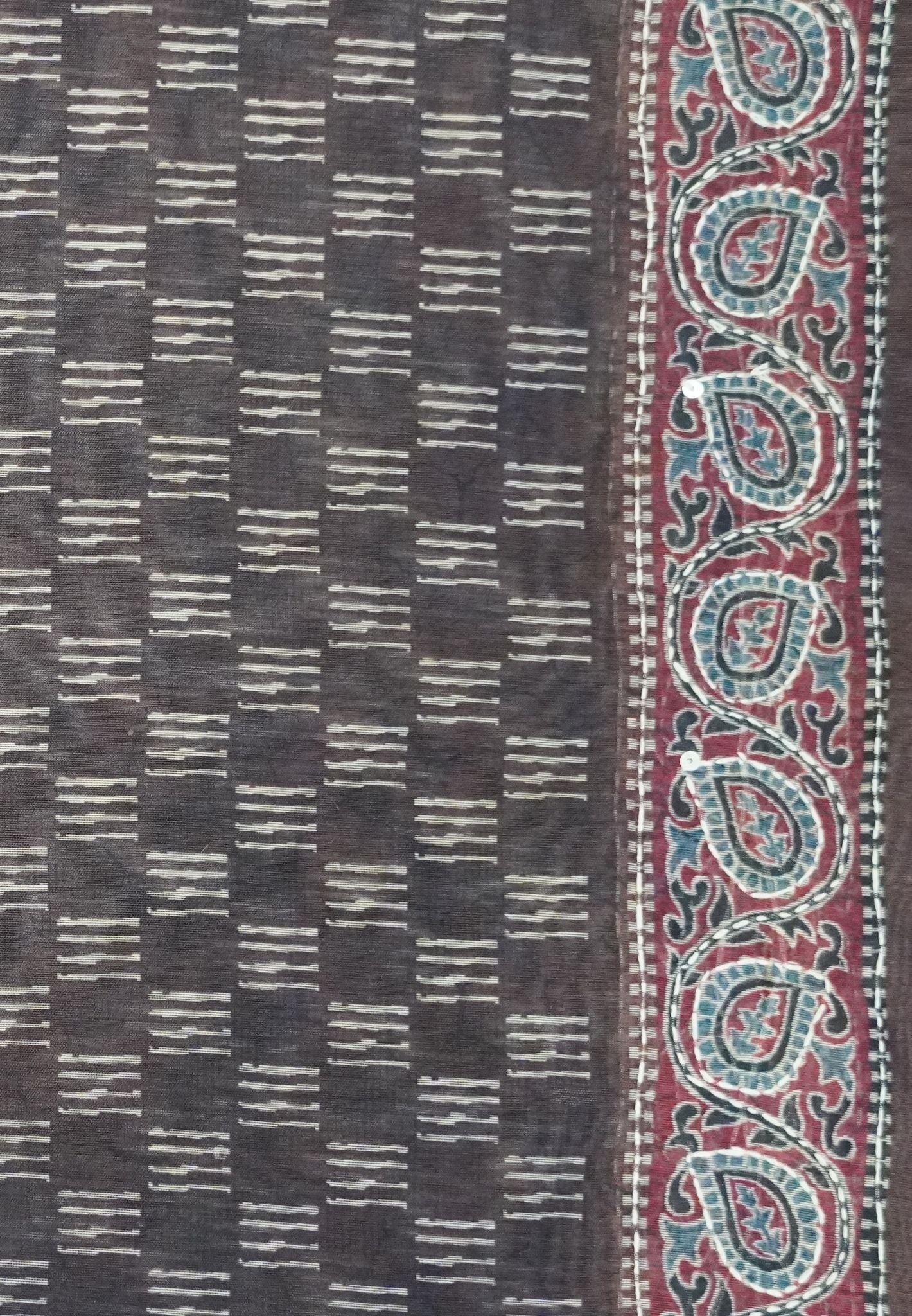Semi Chanderi Saree- Brown with Kantha Work