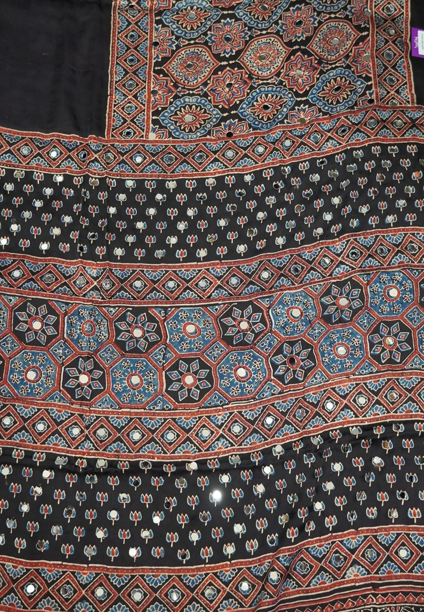 Pure Modal Saree-Black with Mirror Work in Ajrakh Pattern