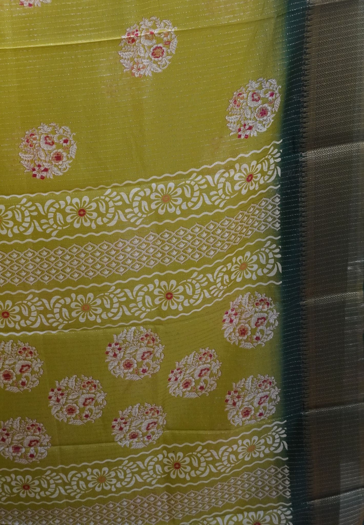 Semi Dola silk saree-Mehandi Green with zari lines