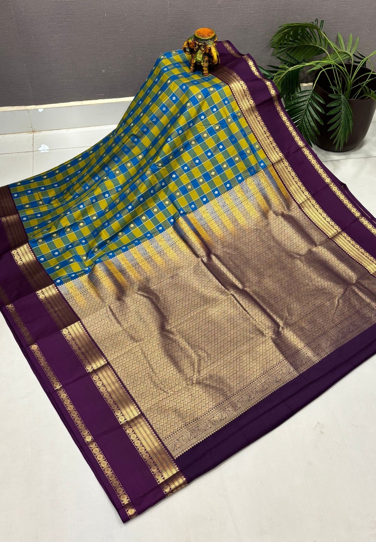 Budget Kanchipuram Saree-Sulphate Blue with Contrast Border