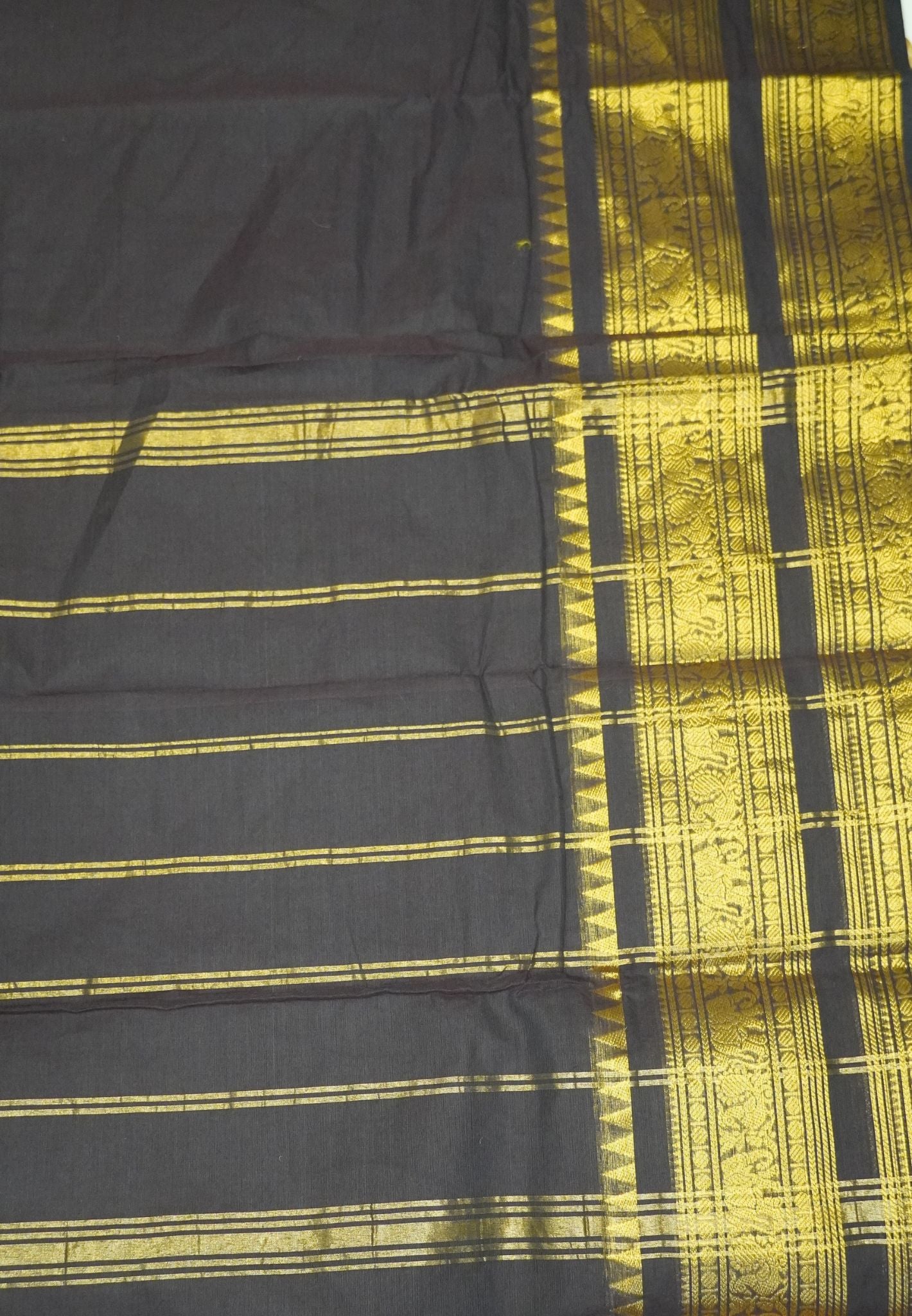 Chettinad Cotton Saree-Coffee Brown with Double Border