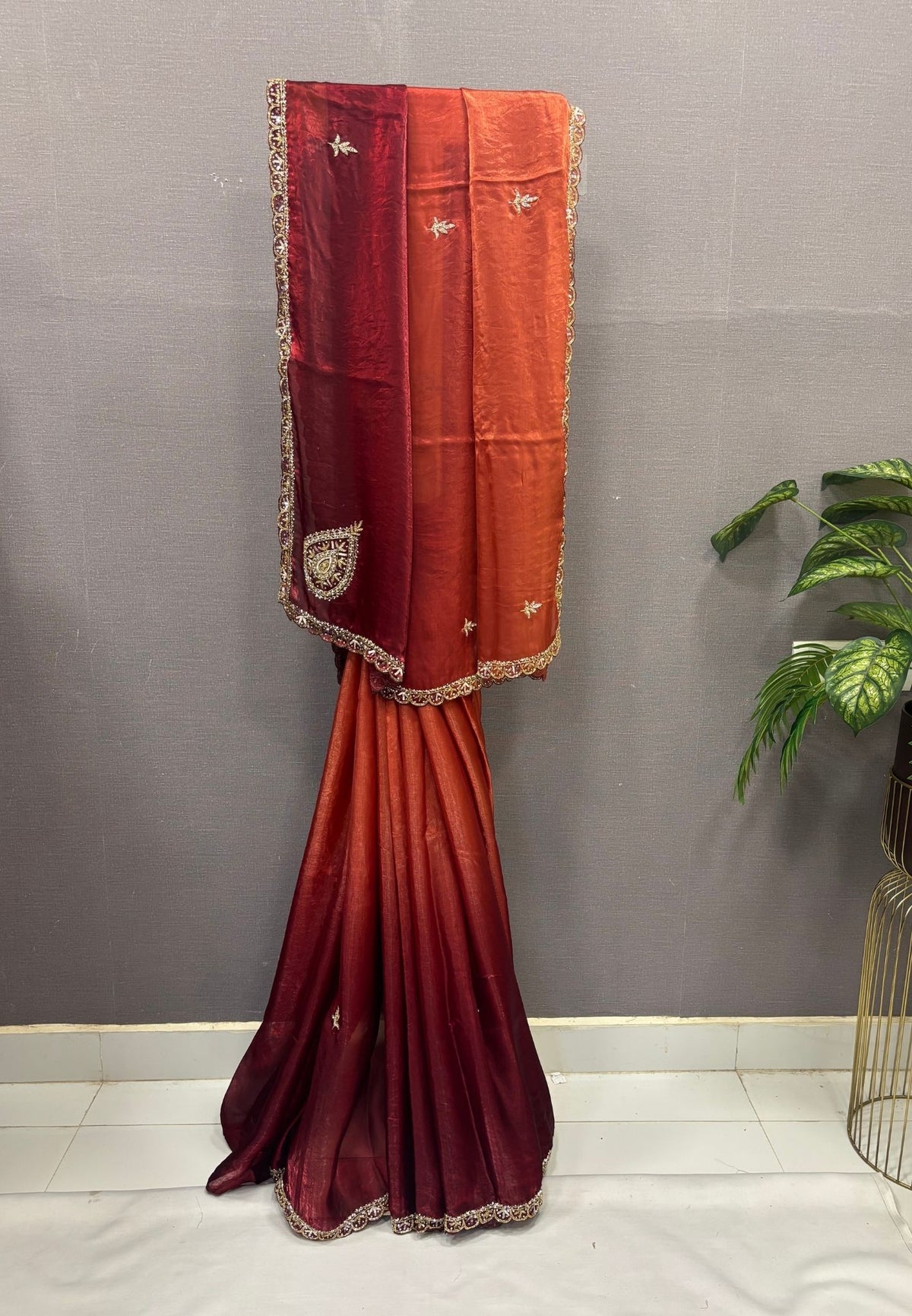 Designer Saree-Maroon