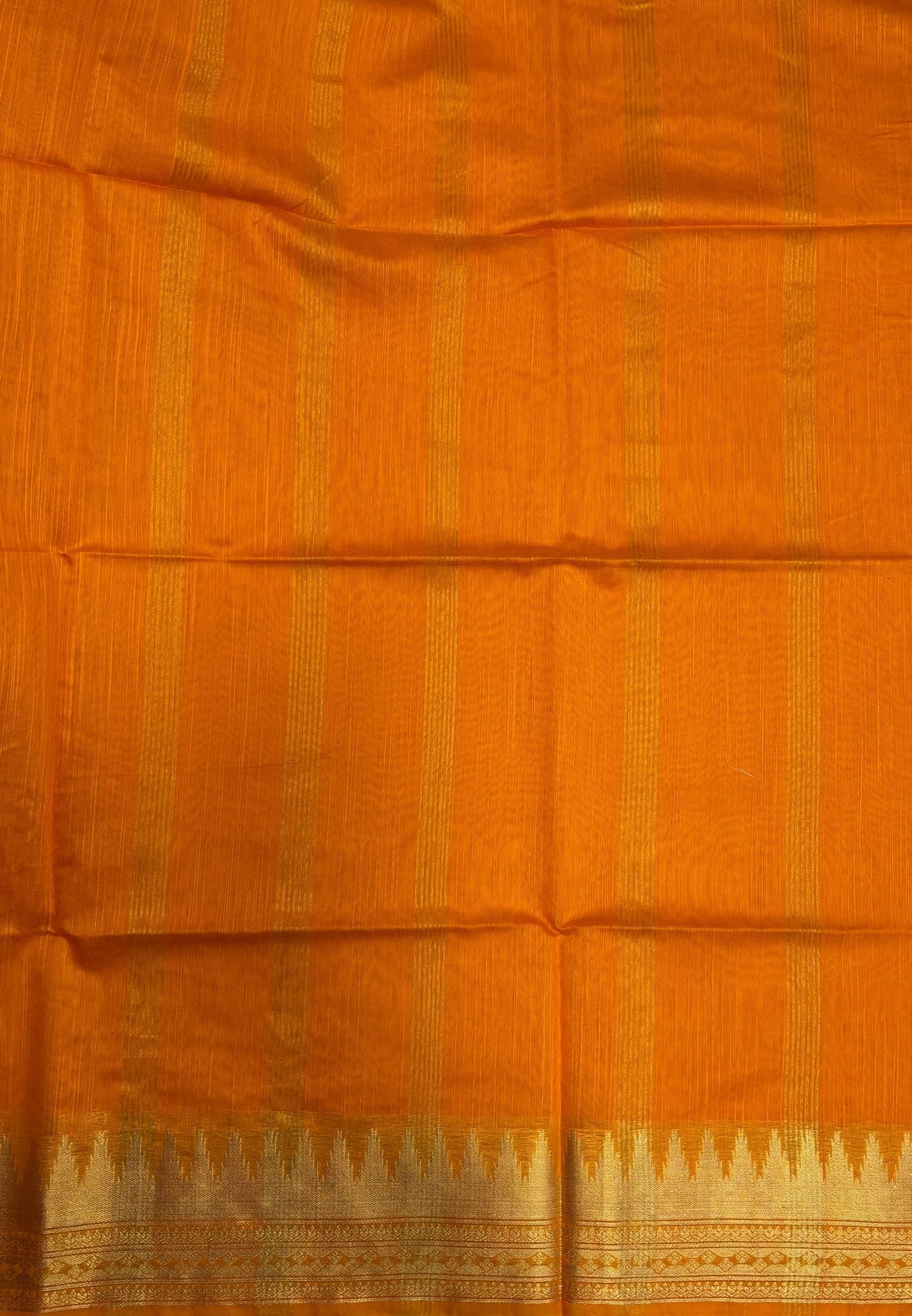 Handloom Silk Cotton Saree-Yellow in Temple Tower Zari Border