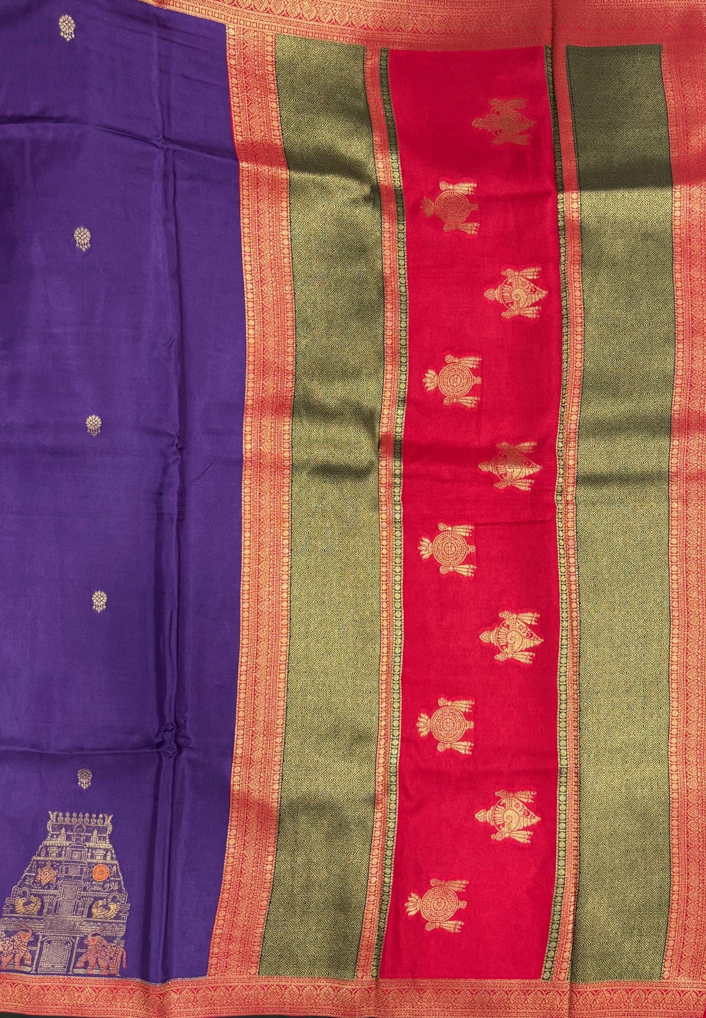 Art Mysore Silk Saree-Violet with Rajagopuram Zari Border
