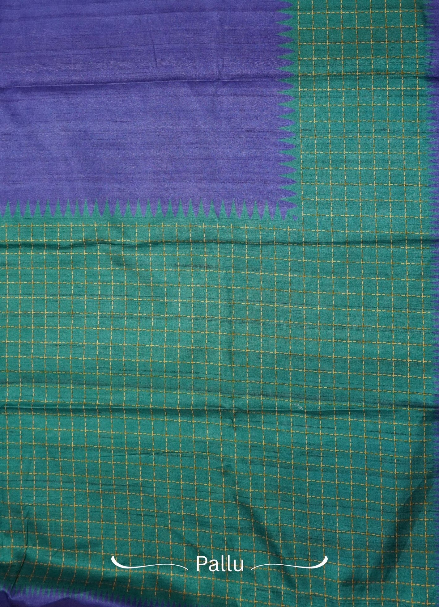 Semi Tussar Saree – Green & Blue Checks Design