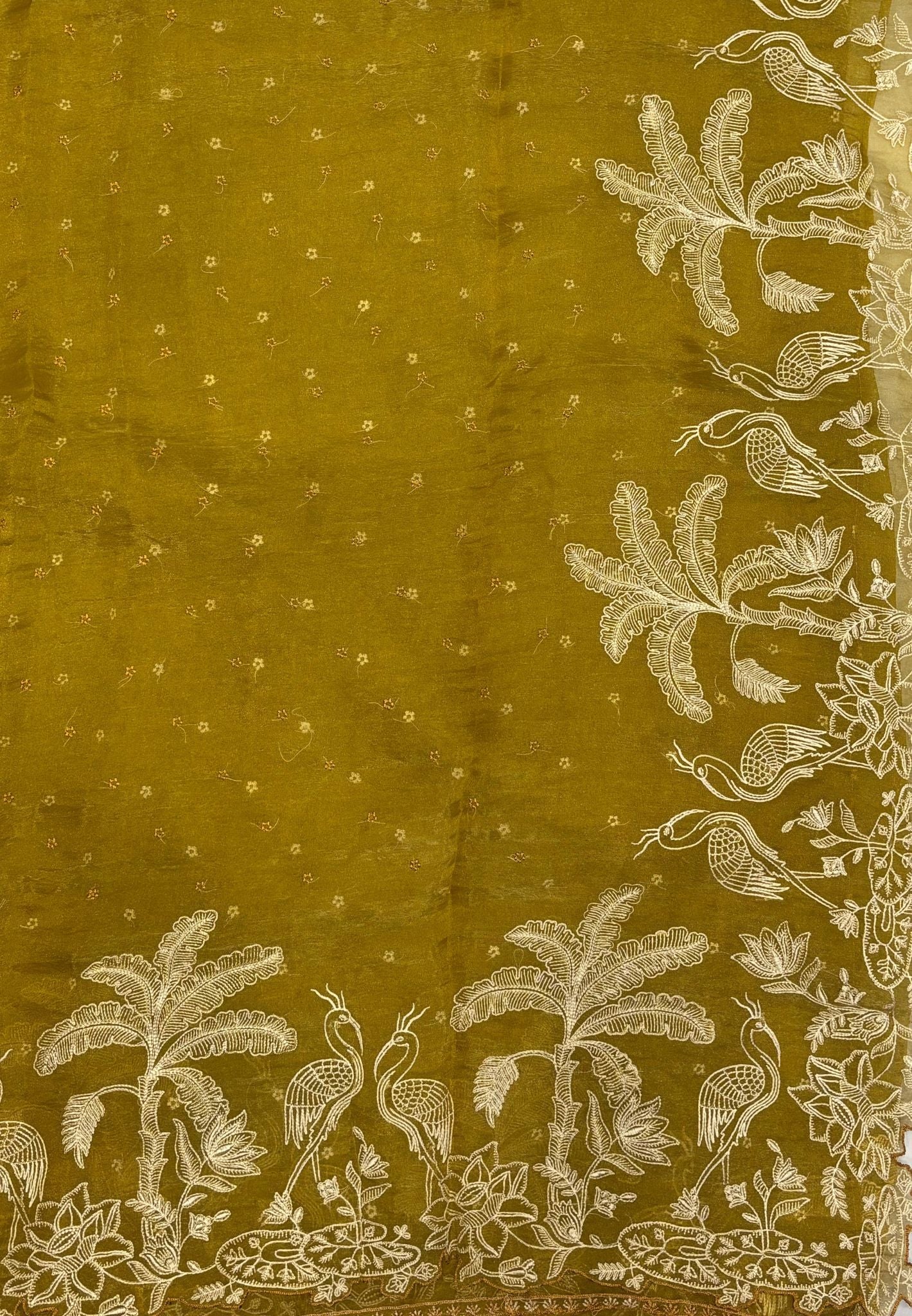 Tissue Organza Saree-Mustard In Tropical Garden Border