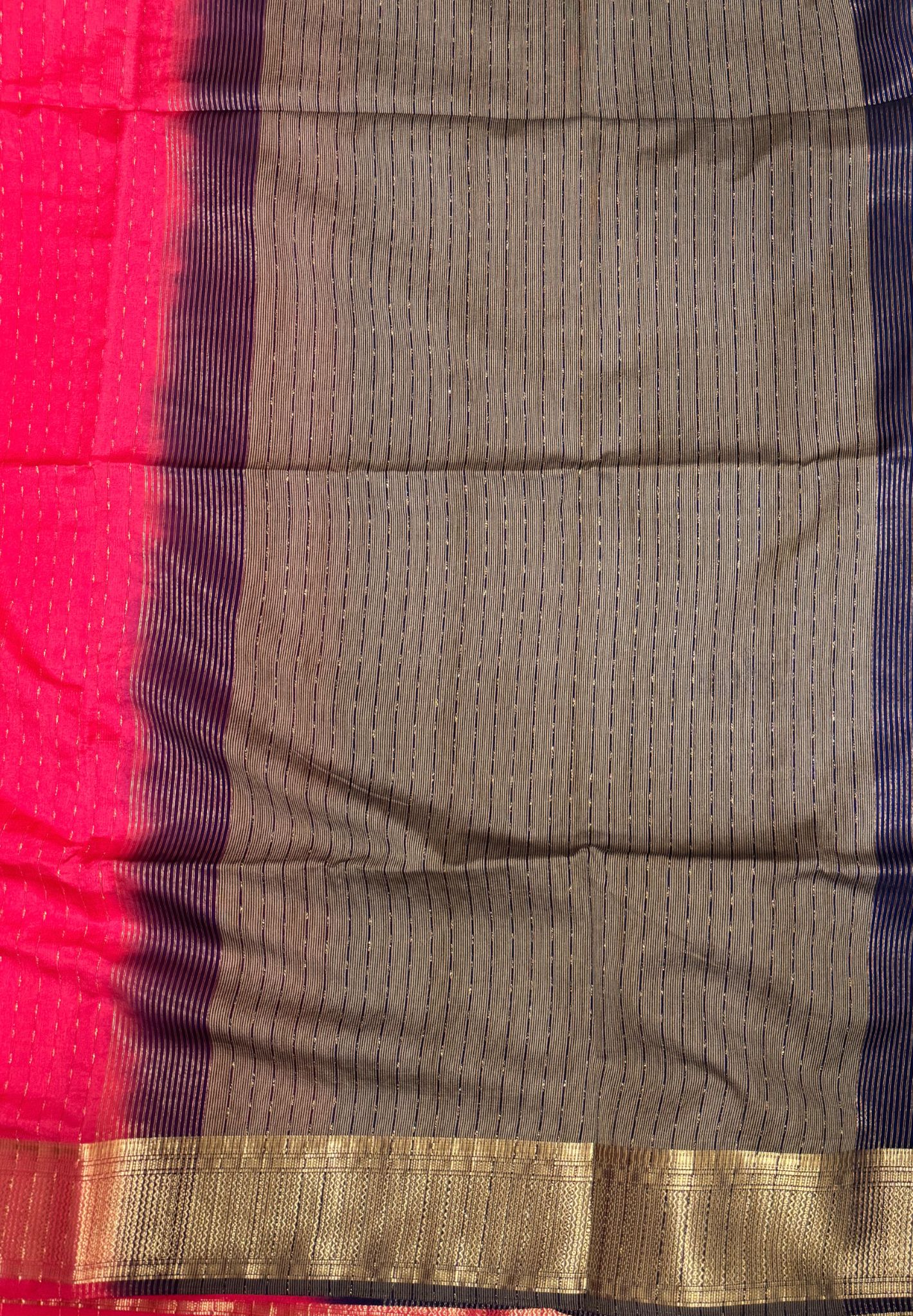 Semi Tussar Saree-Peachish Pink with Zari Lines