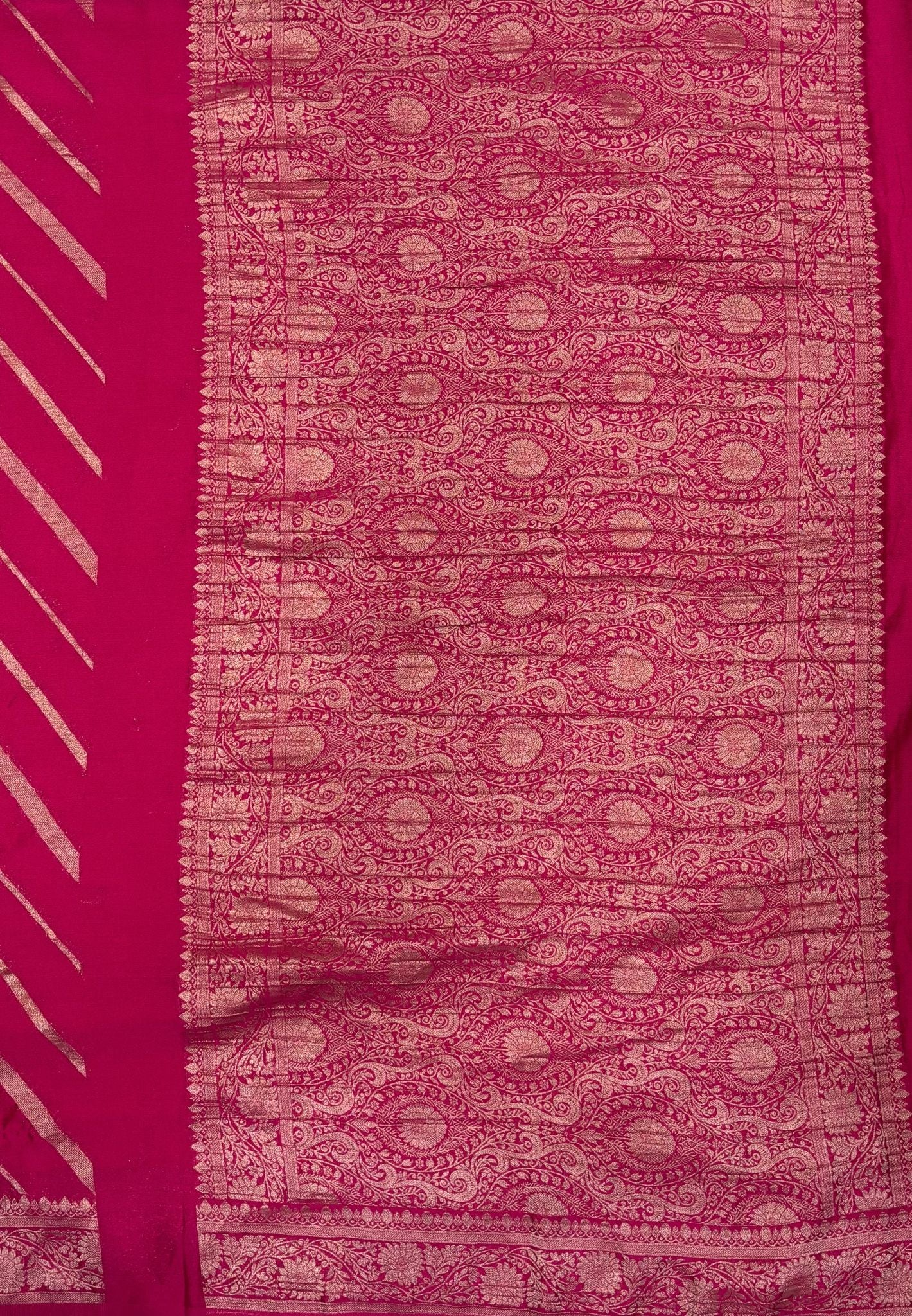 Chinon Silk Saree-Rani Pink with Antique Floral Border