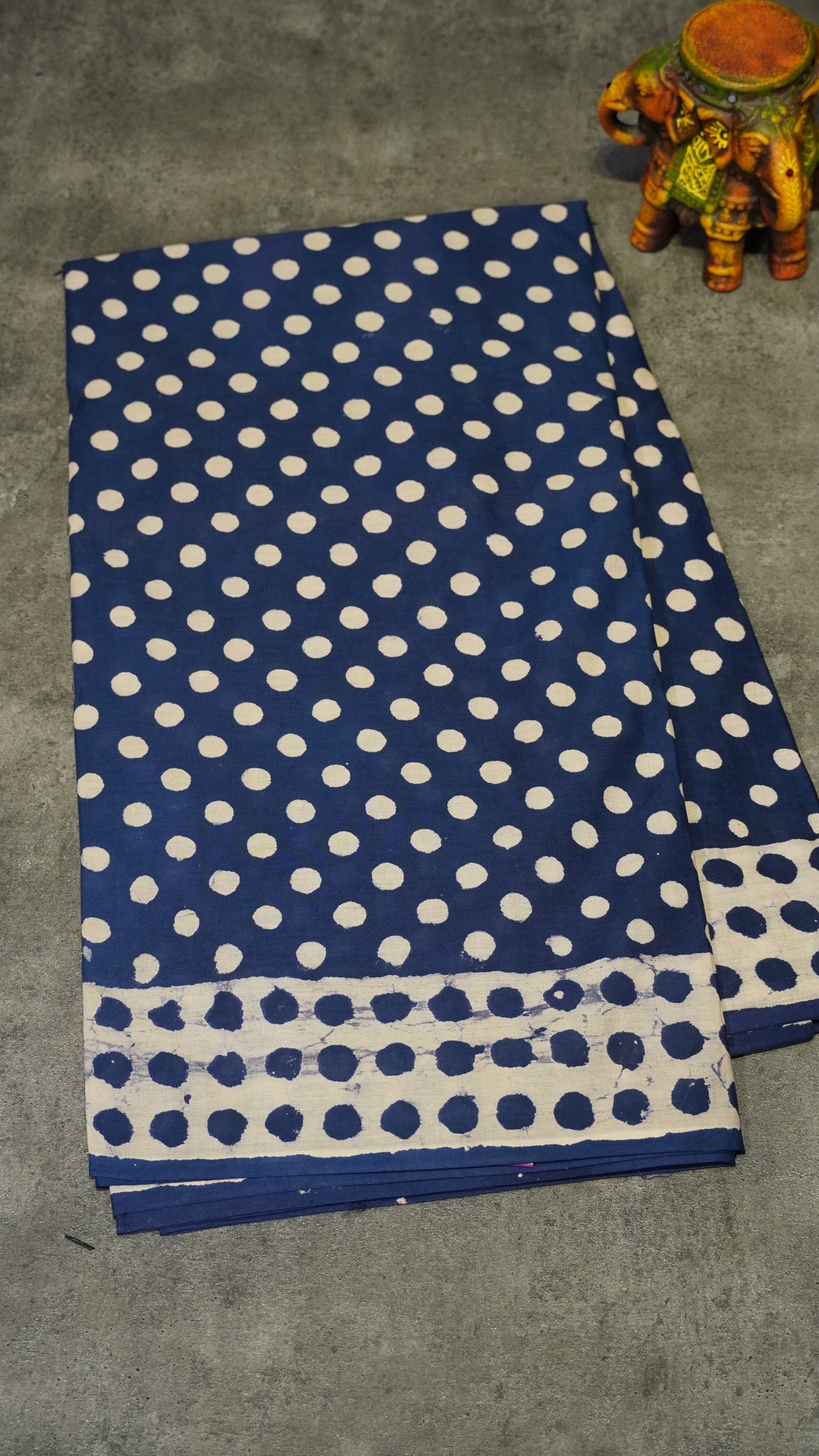 Mul Mul Cotton Saree Blue Small Dots