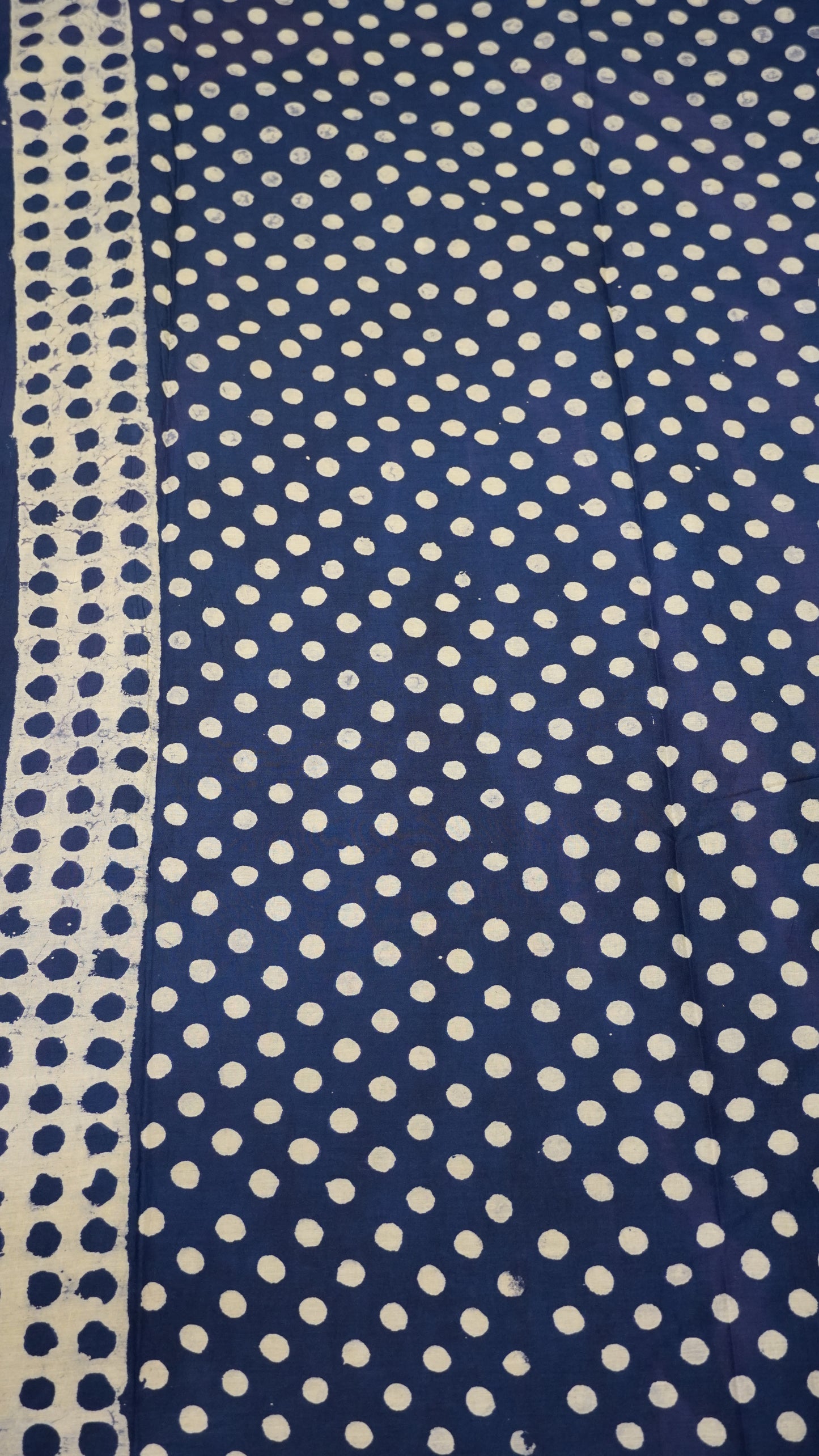 Mul Mul Cotton Saree Blue Small Dots