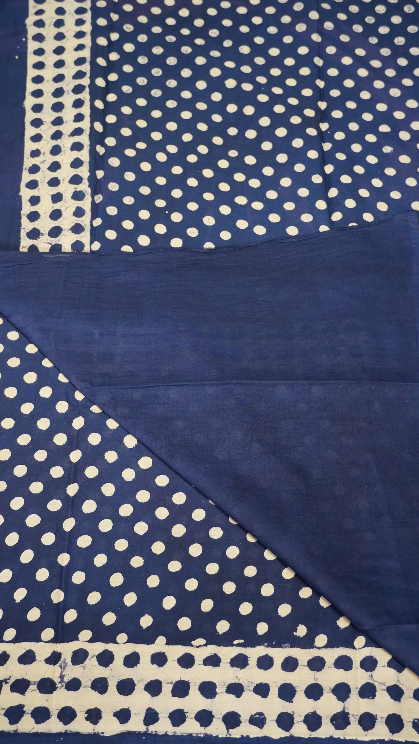 Mul Mul Cotton Saree Blue Small Dots